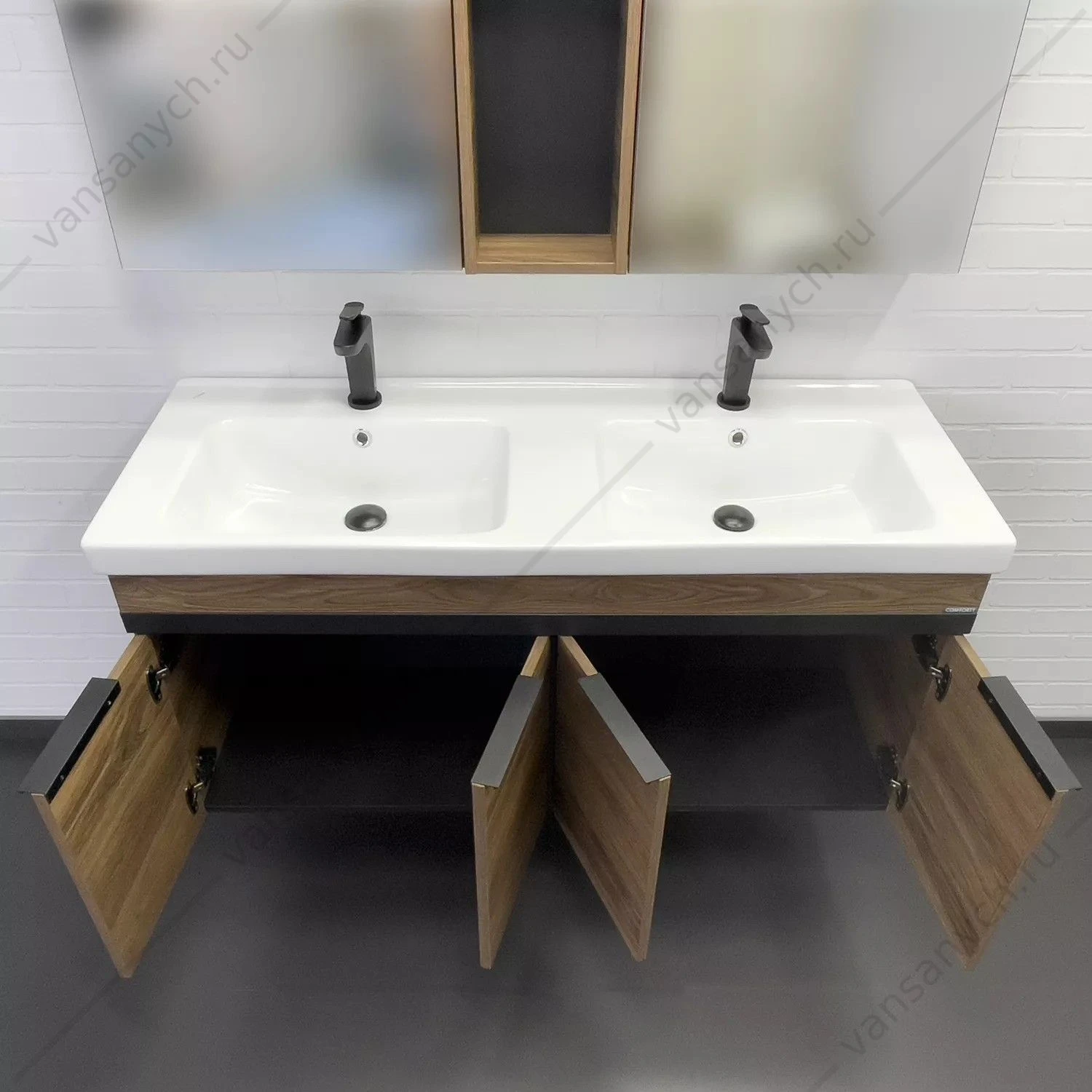Тумба с раковиной 125 COMFORTY Дуэт-125 дуб тёмно-коричневый раковина гармония 125, 00-00017178CF