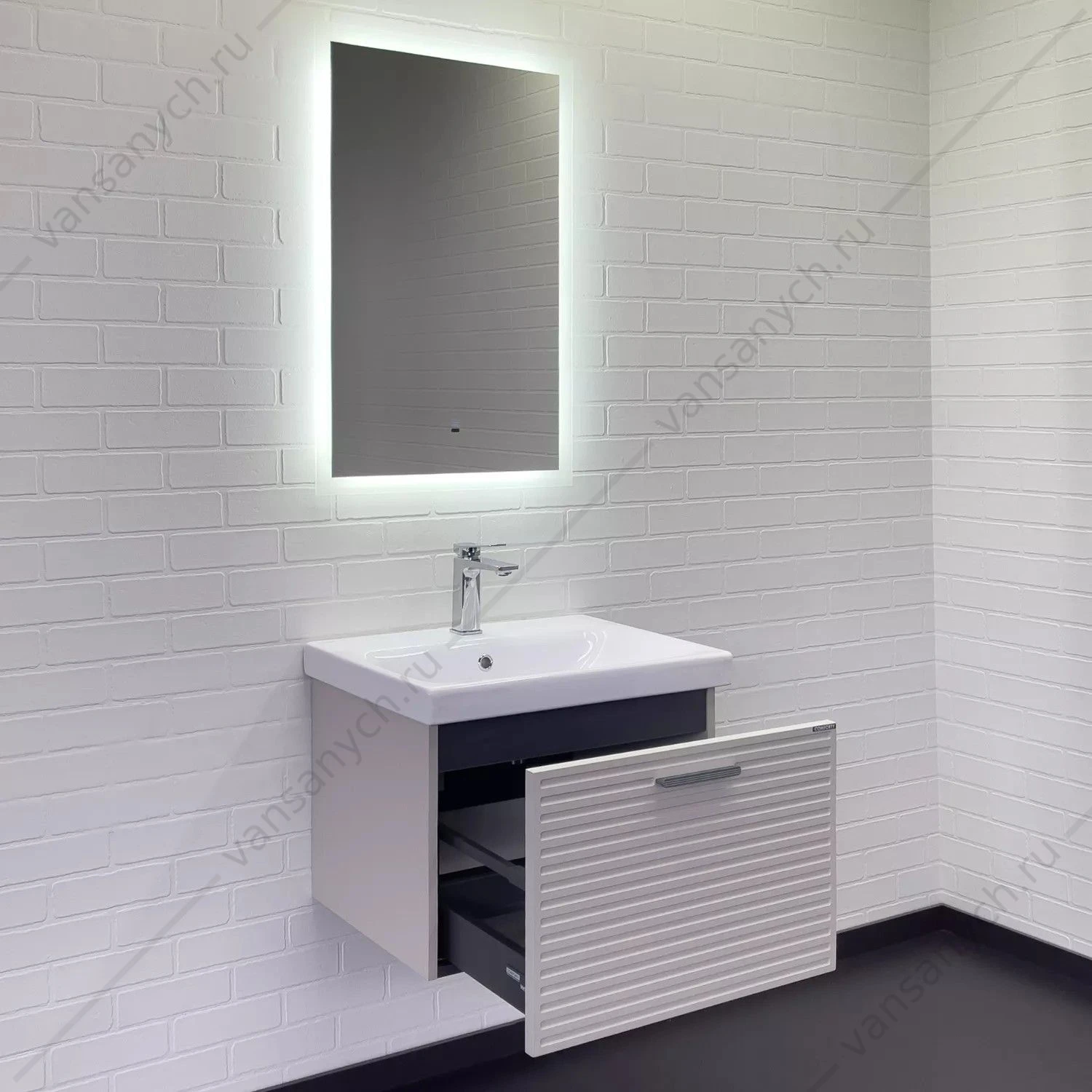 Тумба с раковиной 60 COMFORTY Касабланка-60 серый шёлк раковина MODUO 60, 00-00019249CF