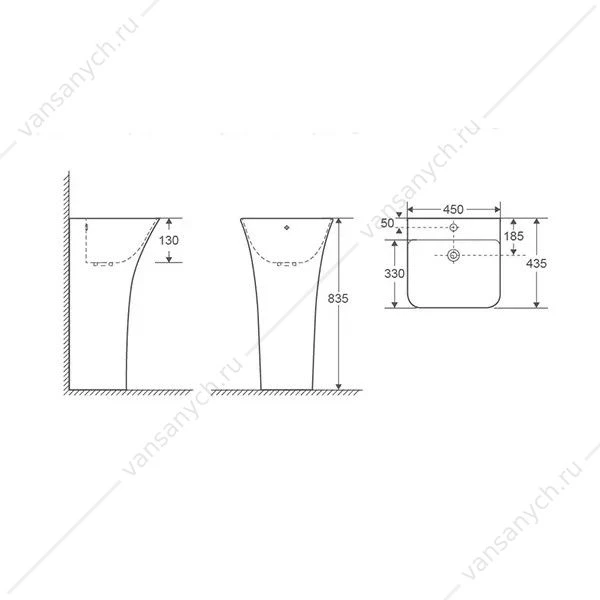 Раковина 45х44 напольная моноблок COMFORTY 173 белая, 173