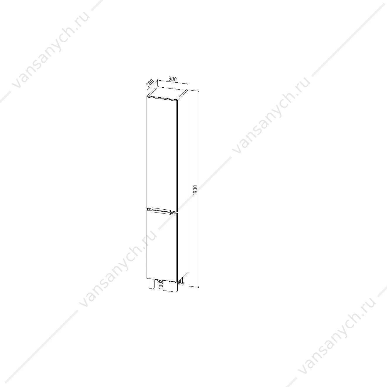 Пенал 30х190 напольный VIANT Берлин 2 ств правый/левый цемент VBER300C-PEN