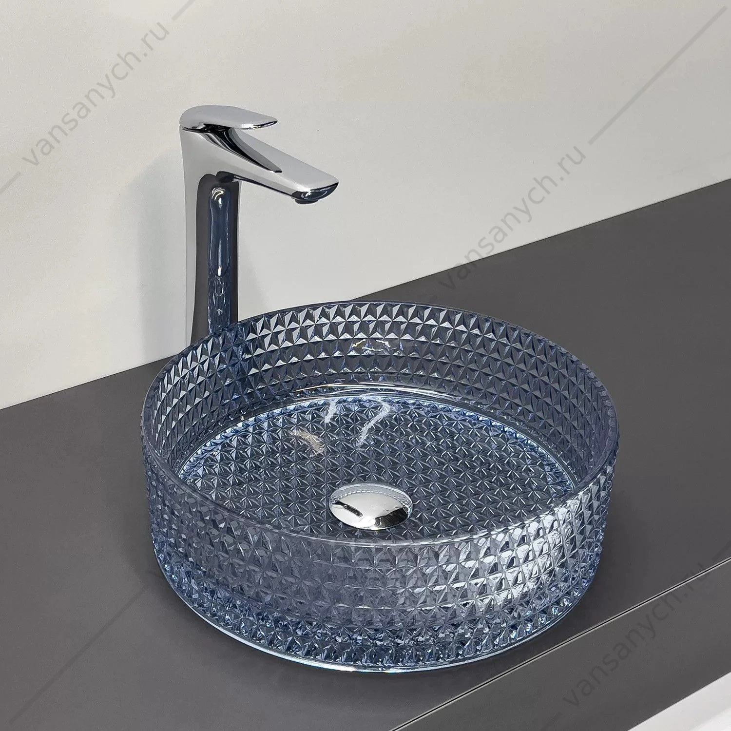 Раковина D36 круглая накладная COMFORTY CF21011 стеклянная небесно-голубой