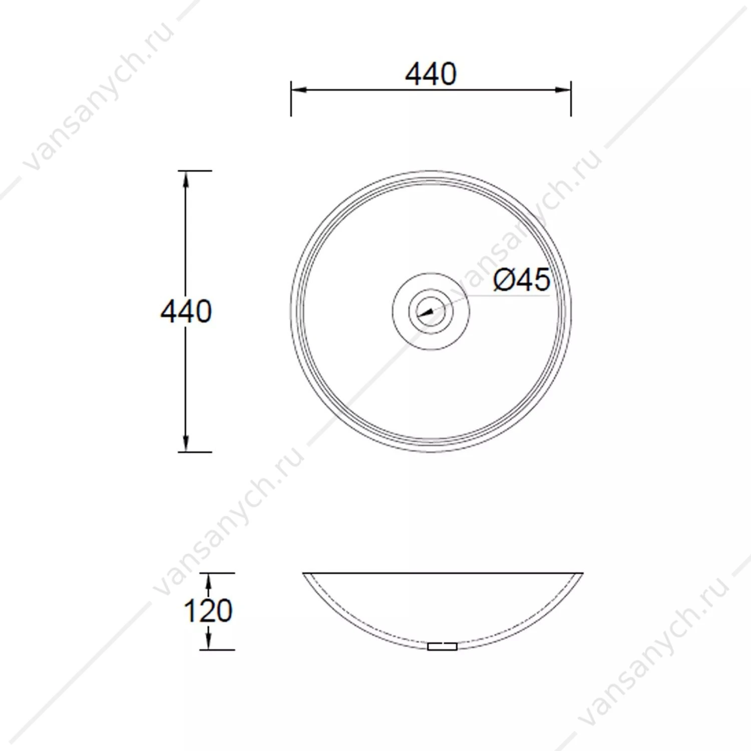 Раковина D44 круглая накладная COMFORTY CF21206 стеклянная серый дым
