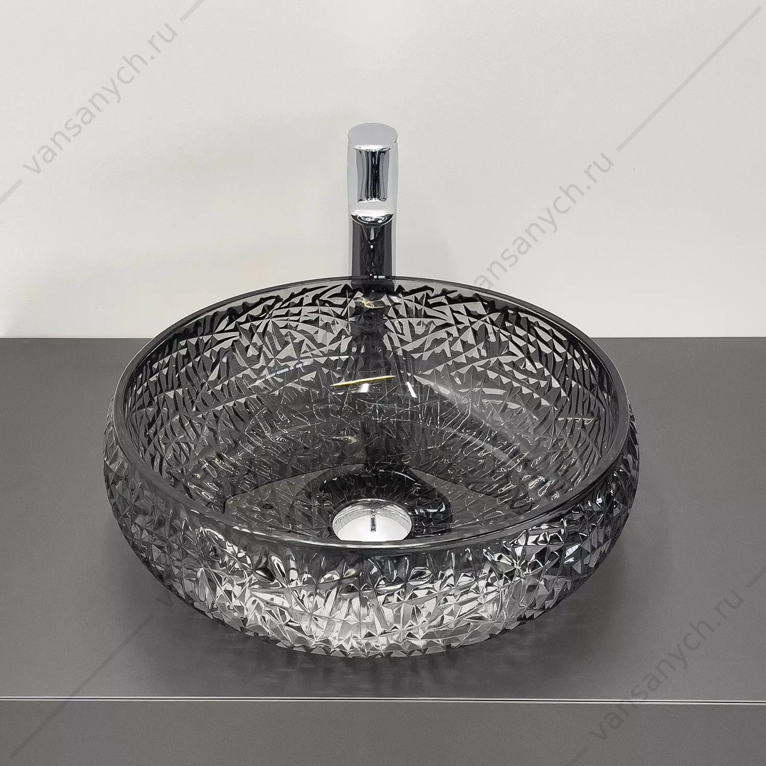 Раковина D40 круглая накладная COMFORTY CF21303 стеклянная серый дым