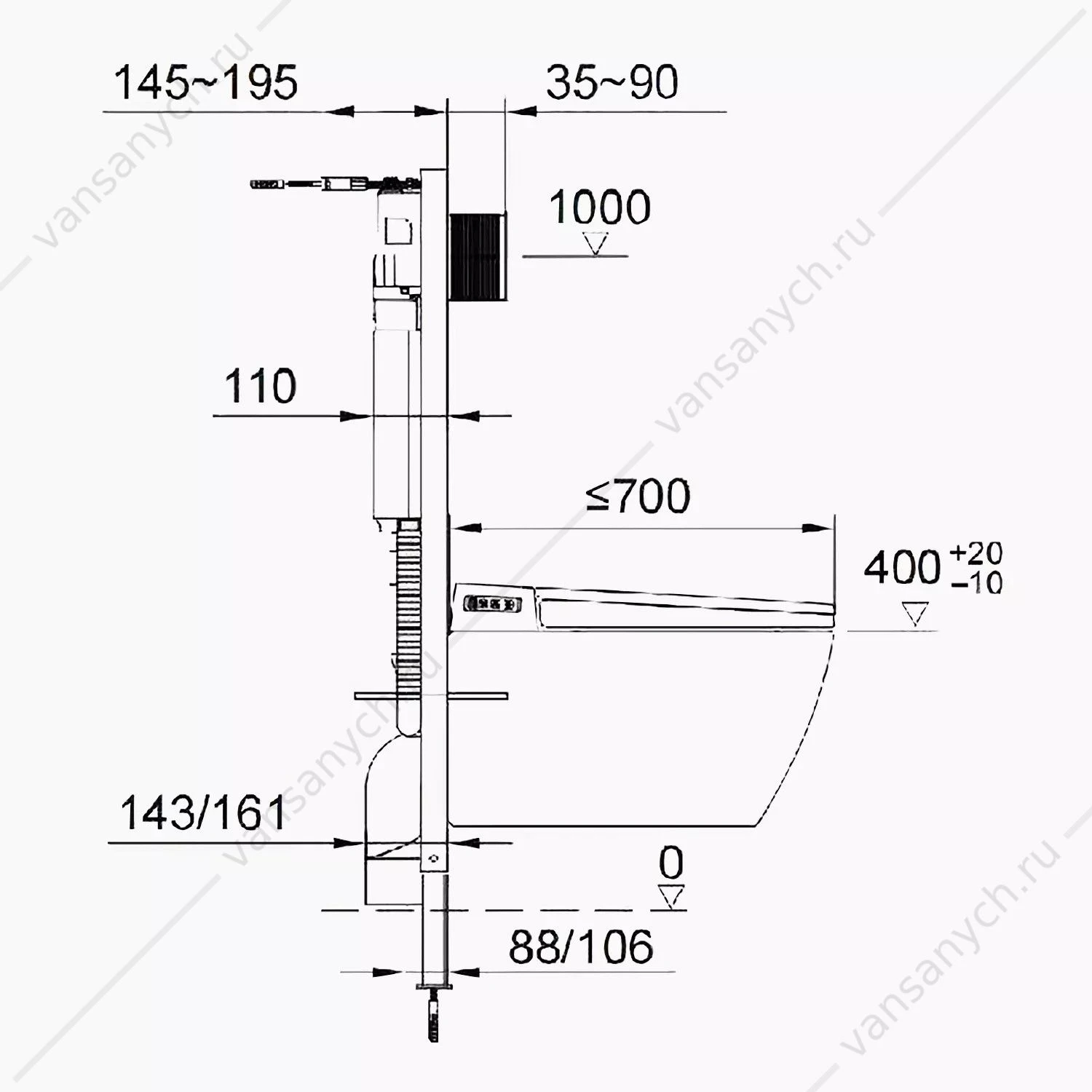 Инсталляция с кнопкой смыва Comforty CF3GT1900-10CH, кнопка CF3BT7912CH глянц. хром