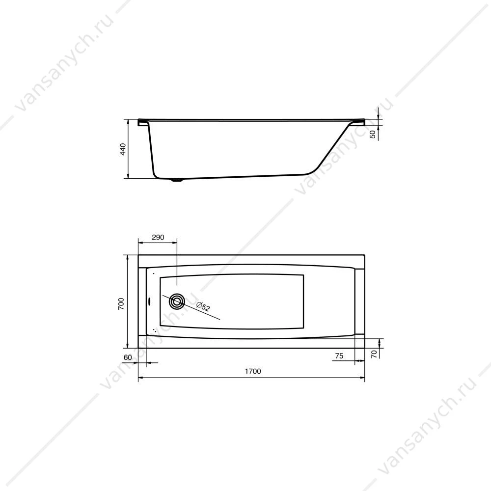 Ванна 170х70 акриловая Santek Санторини 1WH302487