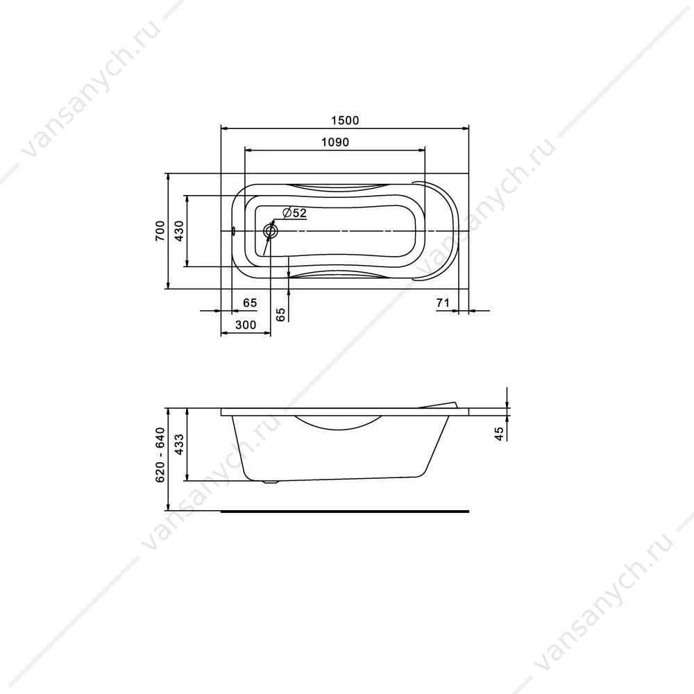 Ванна 150х70 акриловая Santek Тенерифе 1WH302213