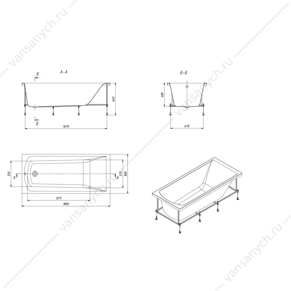 Ванна 180х80 акриловая Santek Фиджи 1WH501706