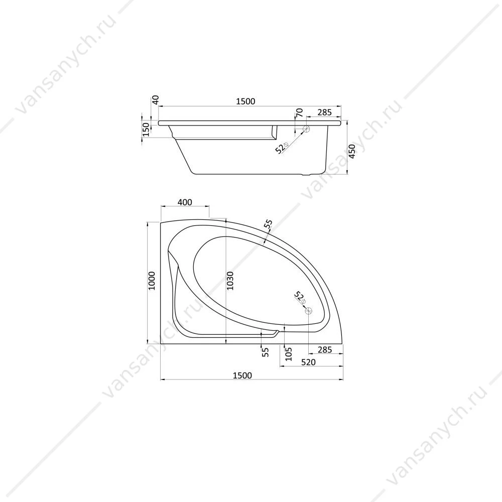 Ванна 150х100 R(правая) акриловая Santek Гоа 1WH112032 асимметричная