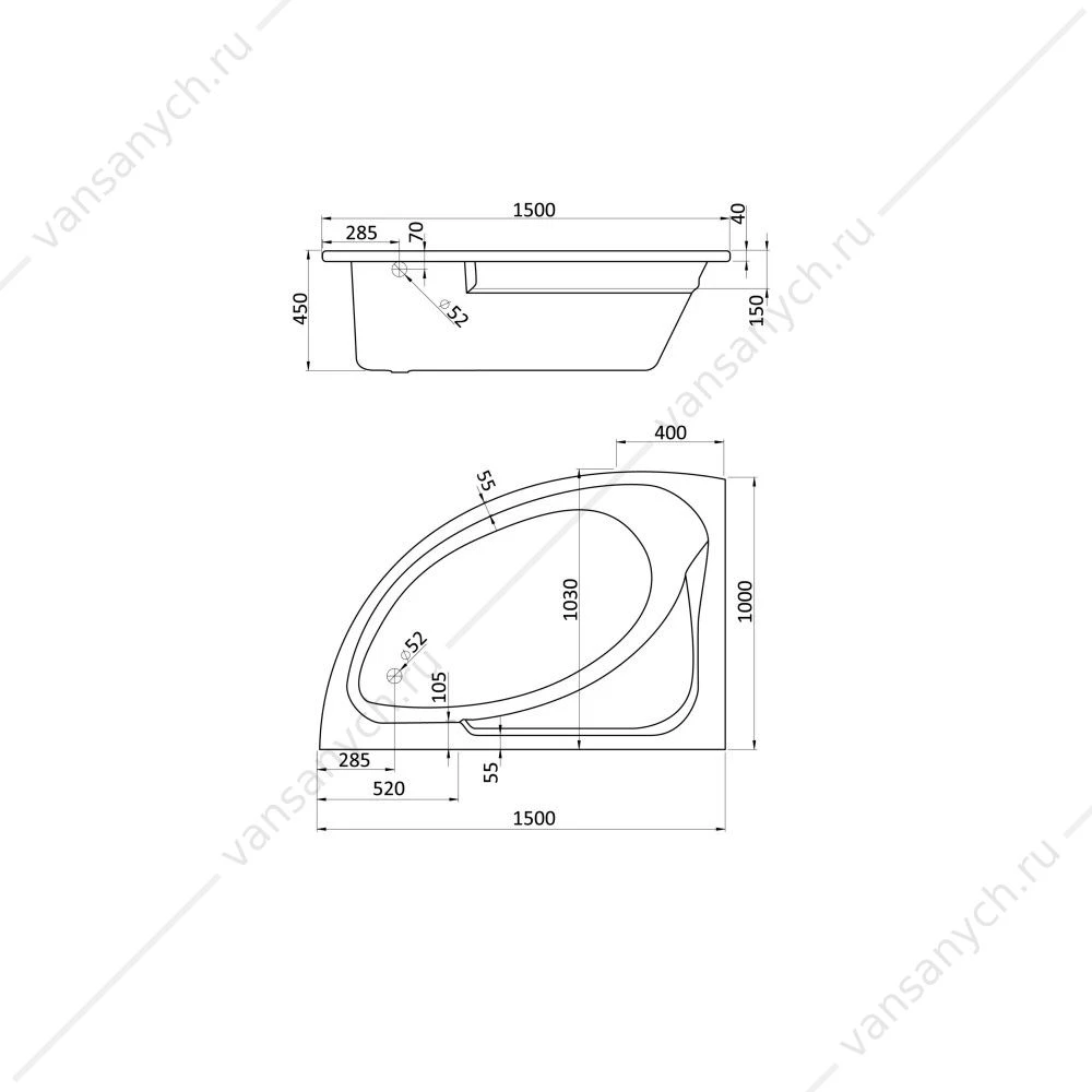 Ванна 150х100 L(левая) акриловая Santek Гоа 1WH112033 асимметричная