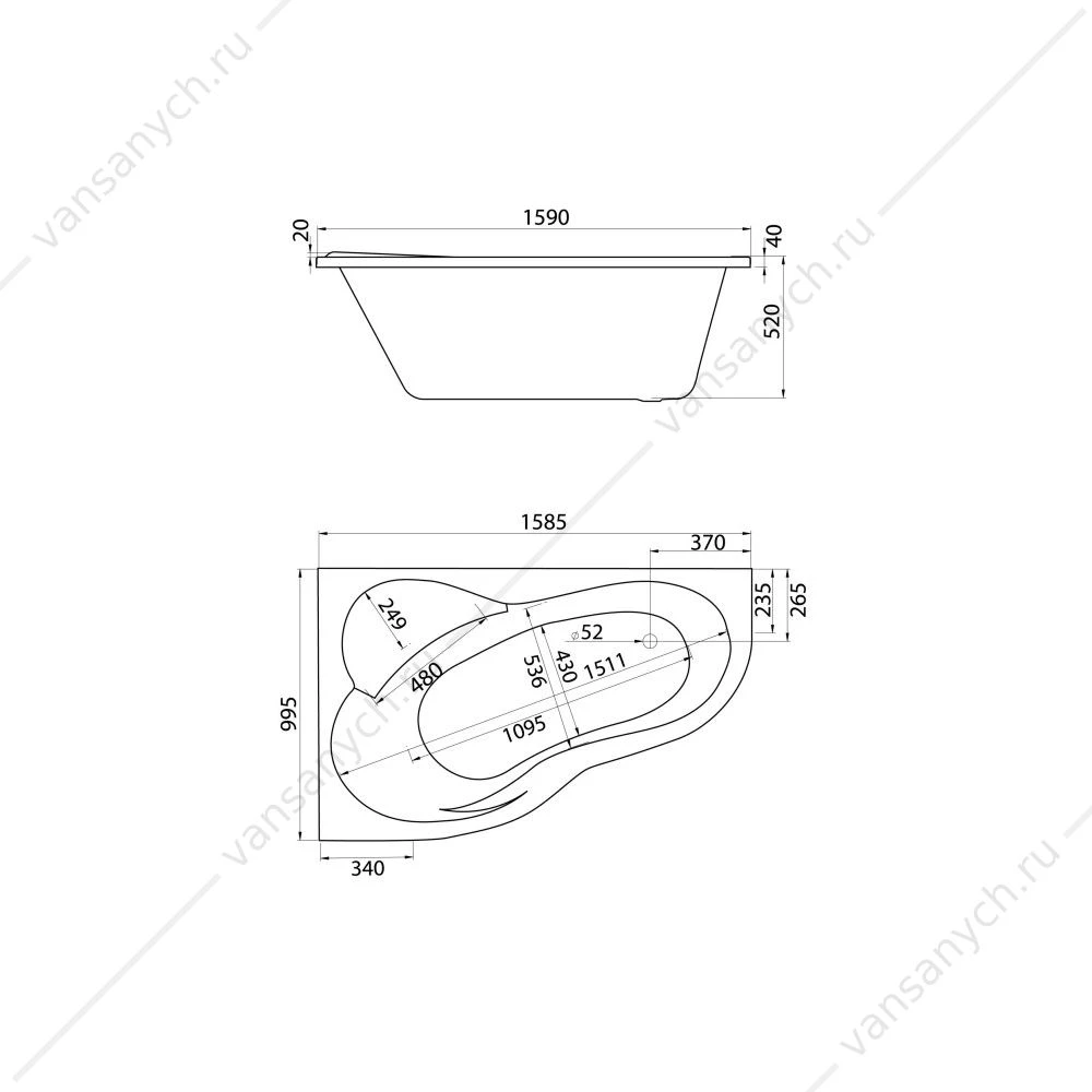 Ванна 160х100 L(левая) акриловая Santek Ибица XL 1WH112036 асимметричная