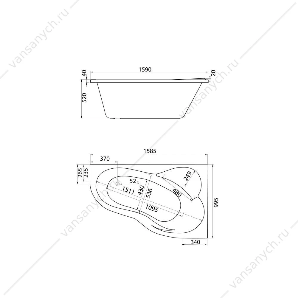 Ванна 160х100 R(правая) акриловая Santek Ибица XL 1WH112037