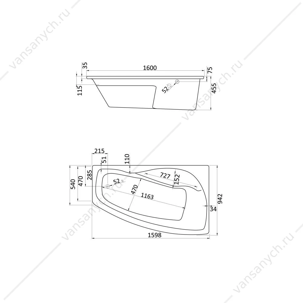 Ванна 160х95 R(правая) акриловая Santek Майорка XL 1WH111990 асимметричная