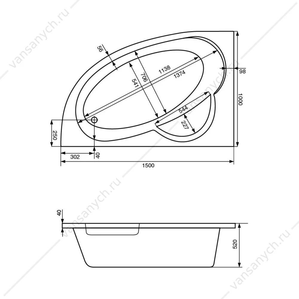 Ванна 150х100 L(левая) акриловая Santek Шри-Ланка 1WH302394