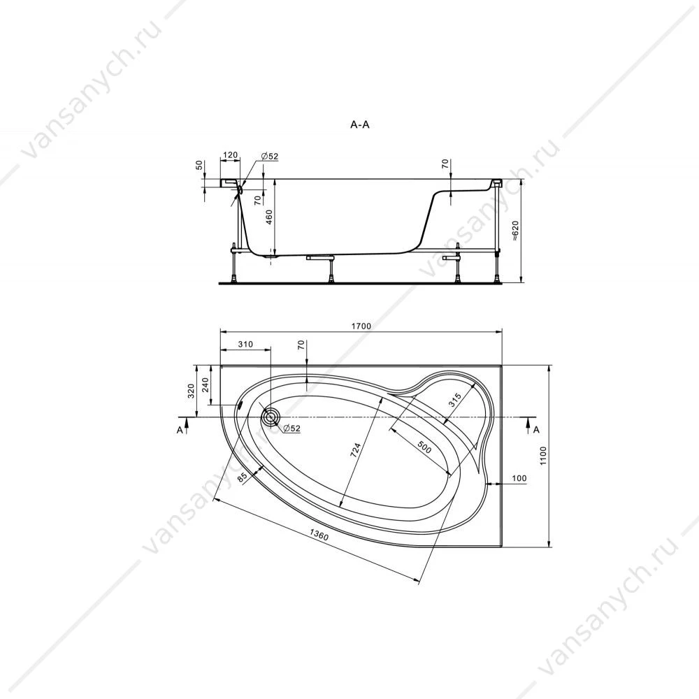 Ванна 170х110 R(правая) акриловая Santek Эдера 1WH111994 асимметричная