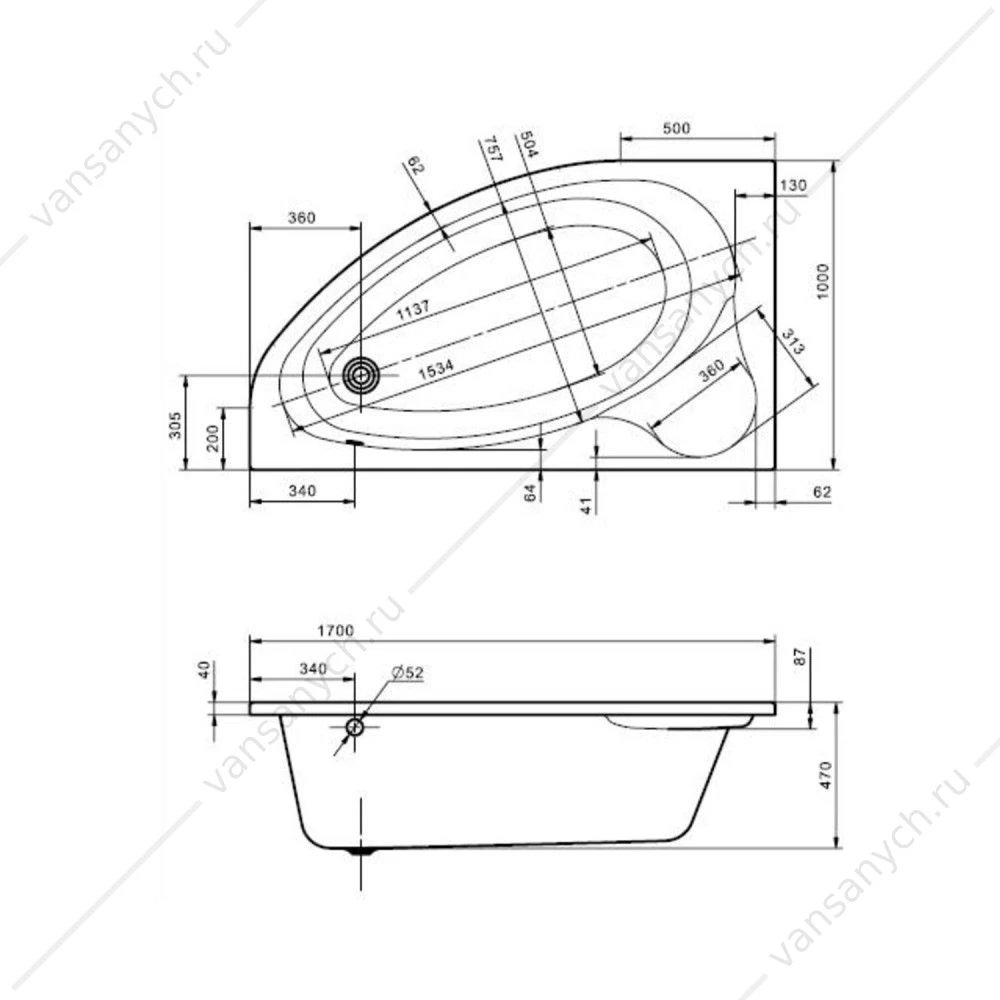 Ванна 170х100 L(левая) акриловая Santek Эдера 1WH501662 асимметричная