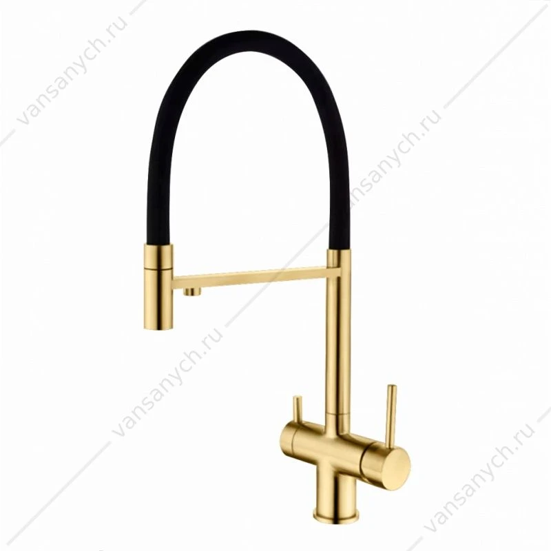 Смеситель с подключением к фильтру питьевой воды для кухни GROSS AQUA 3188611SSMGB Neosteel золото матовое, гибкий излив