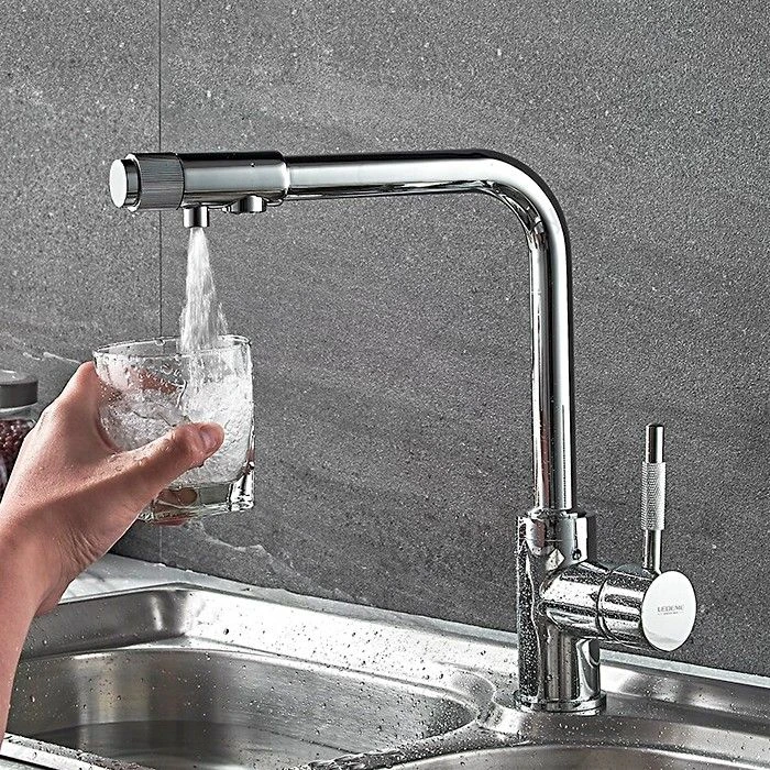 Смеситель с подключением к фильтру питьевой воды для кухни Ledeme L4155-3 хром