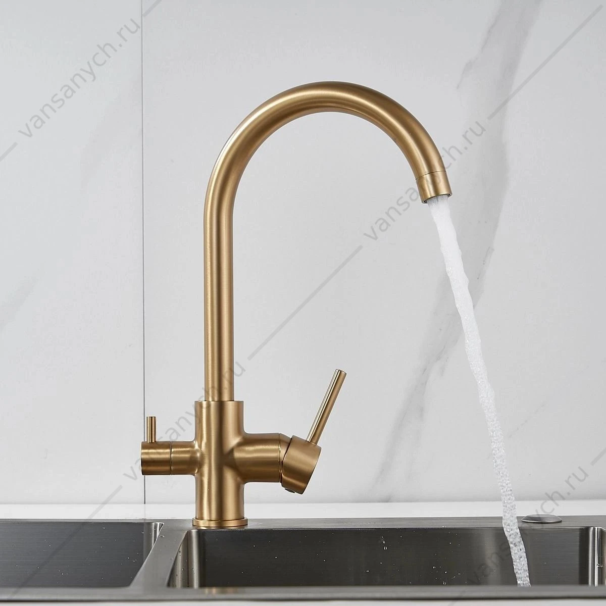Смеситель с подключением к фильтру питьевой воды для кухни Shevanik S128G золото матовое