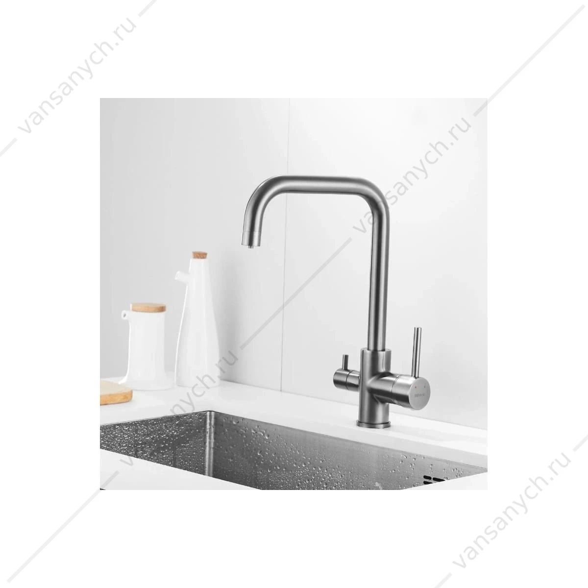 Смеситель с подключением к фильтру питьевой воды для кухни Shevanik S228T оружейная сталь
