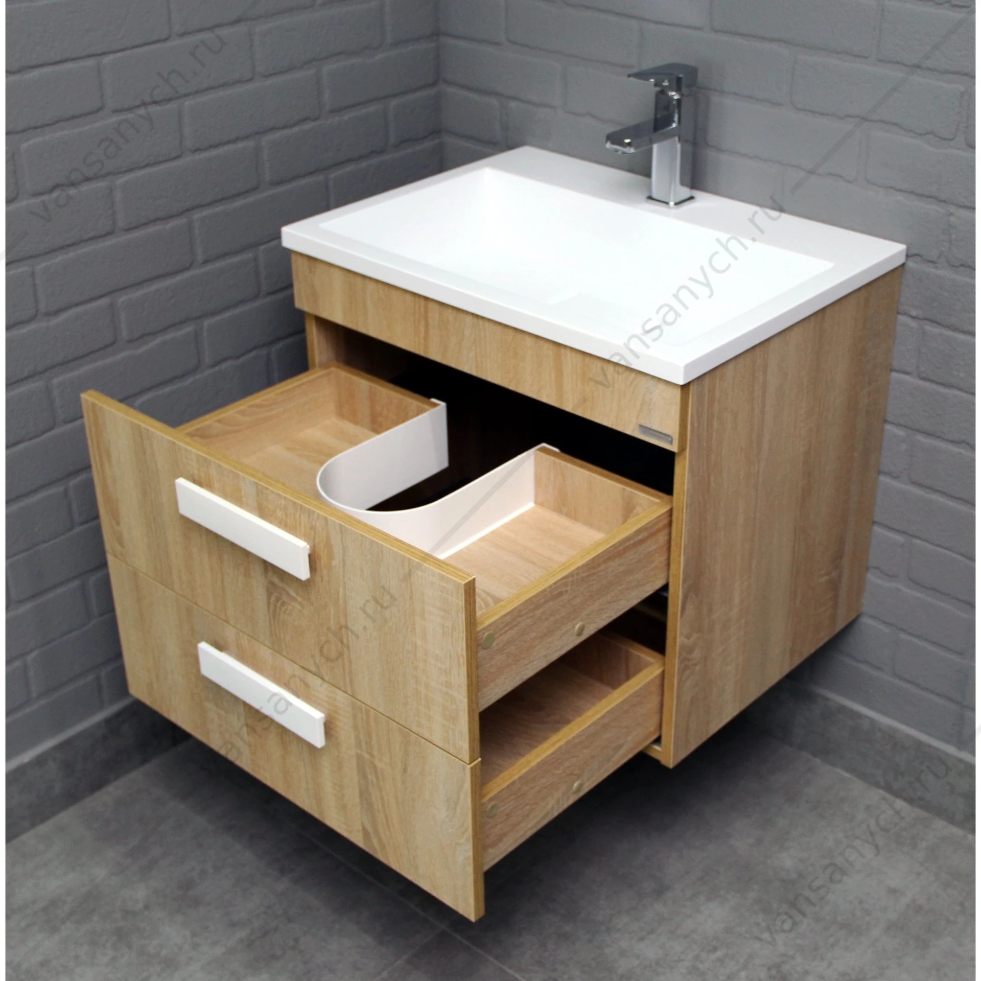 Тумба 60 под раковину Absolute Polli 2 ящ. В2 Домино дуб сонома DP6301T