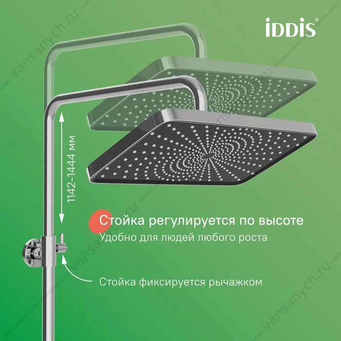 Душевая система с тропическим душем и изливом, глянцевый хром, Parker, IDDIS, PARSB3Fi06