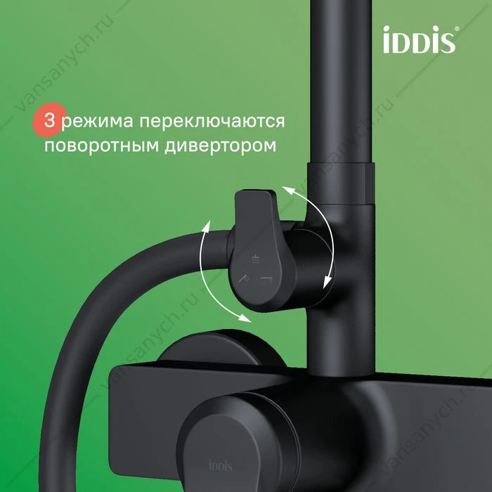 Душевая система с тропическим душем и изливом, матовый черный, Parker, IDDIS, PARBL3Fi06