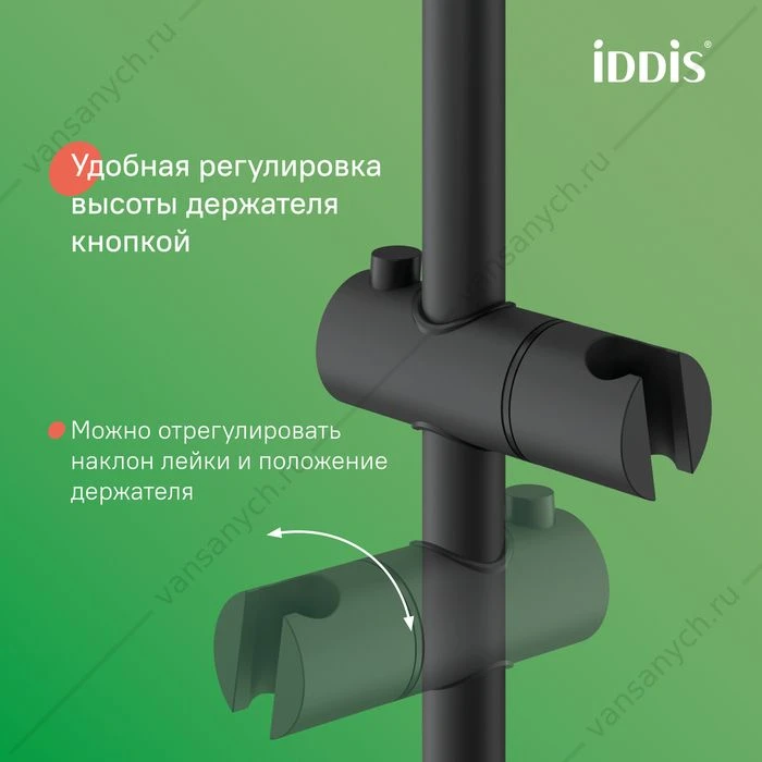 Смеситель с верхним душем и изливом, черный матовый, Ray, IDDIS, RAYBL3Fi06
