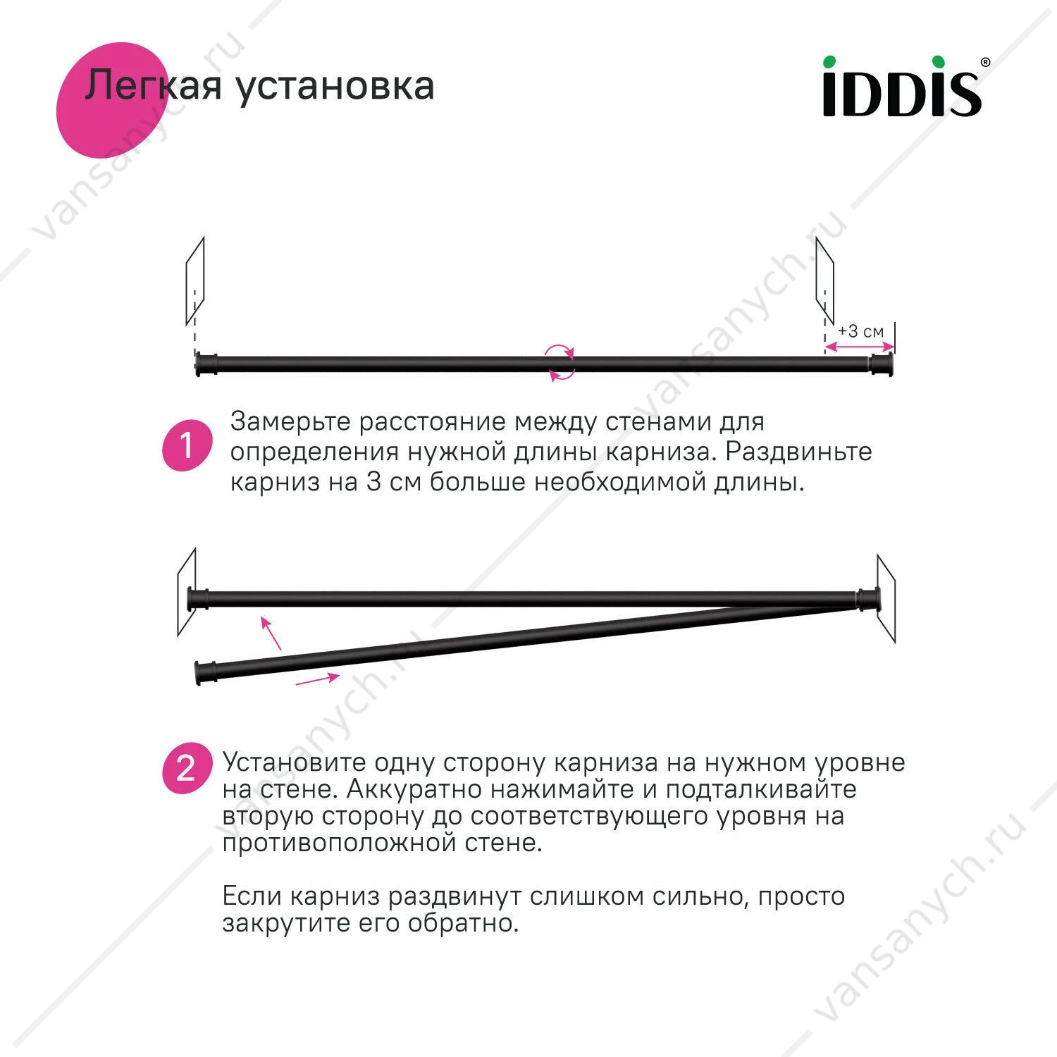 Карниз для ванной 110-200 см, черный матовый, Elegante, IDDIS, RSB0120i14