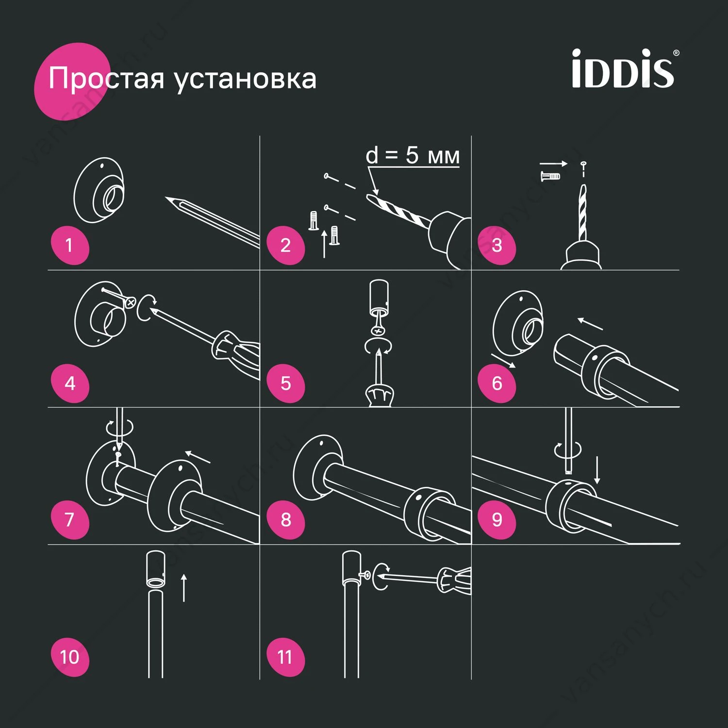 Карниз угловой для ванной 90-180 см, белый, Elegante, IDDIS, 040A200I14