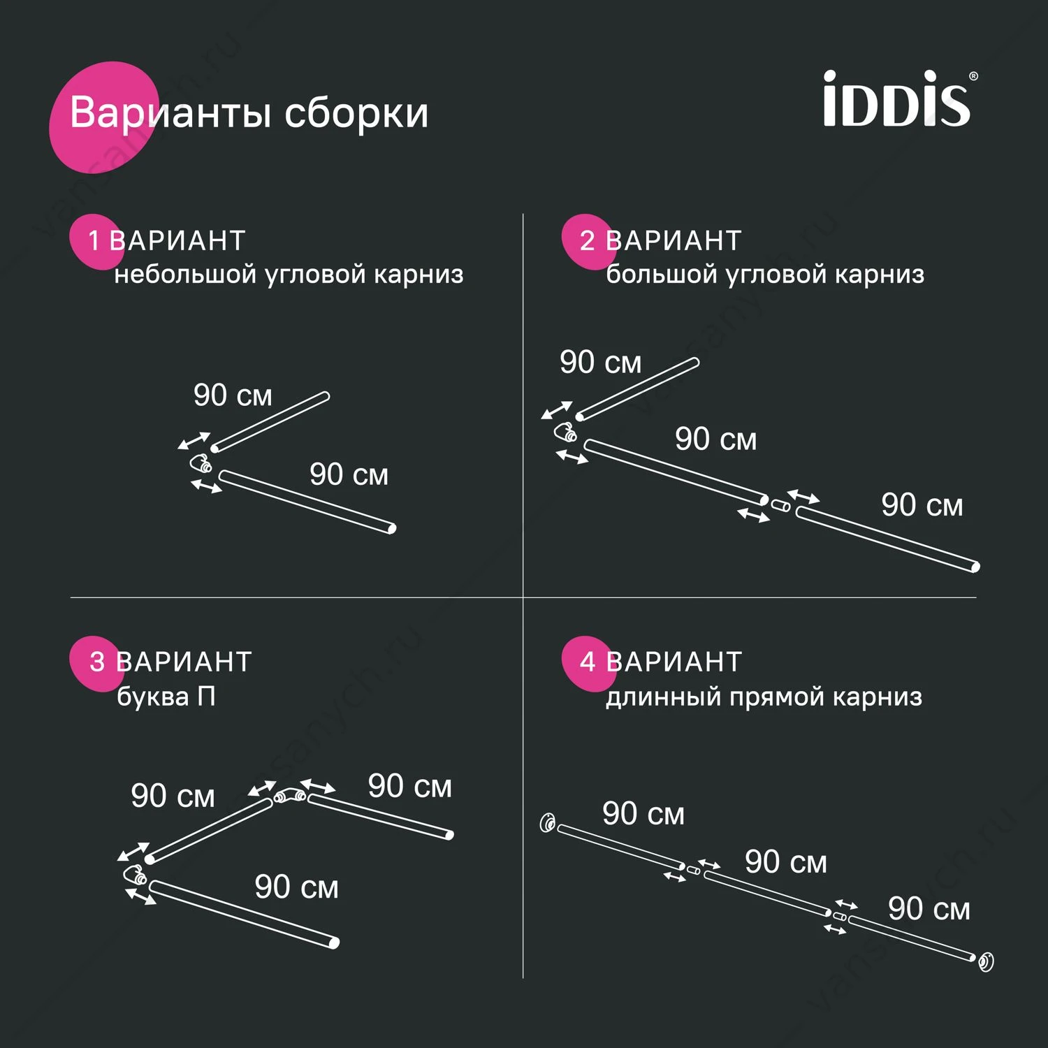 Карниз угловой для ванной 90-180 см, белый, Elegante, IDDIS, 040A200I14