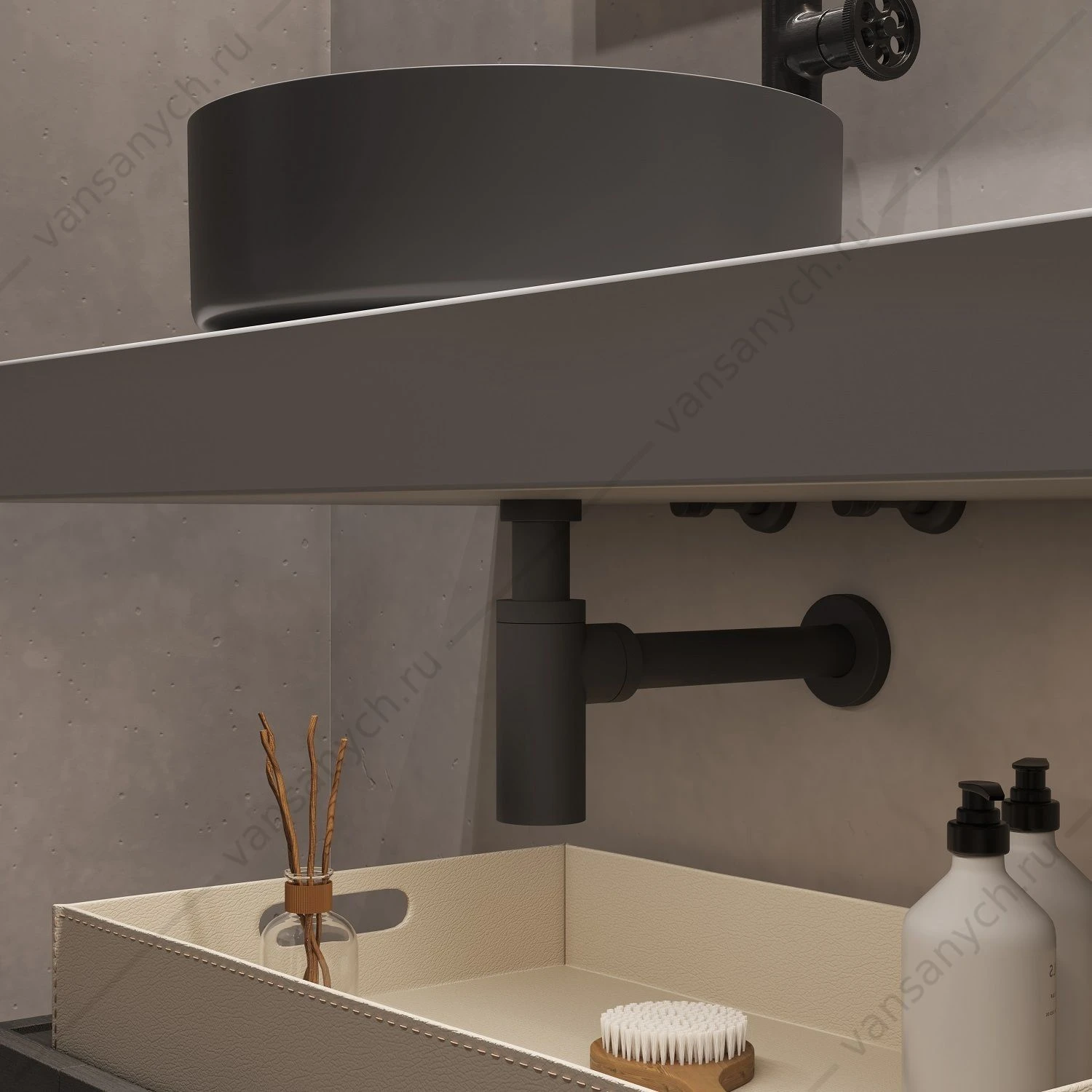 Сифон для раковины бутылочный, графит, Optima Home, IDDIS, OPTGM00i84