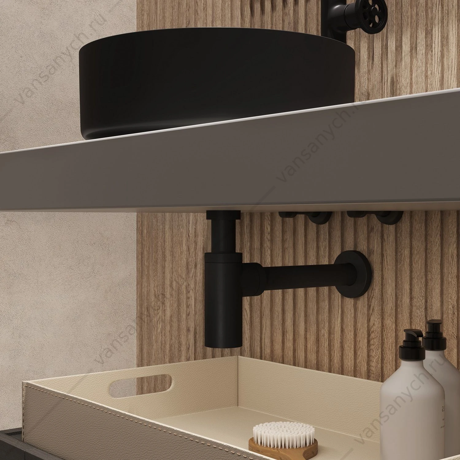 Сифон для раковины бутылочный, черный матовый, Optima Home, IDDIS, OPTBL00i84