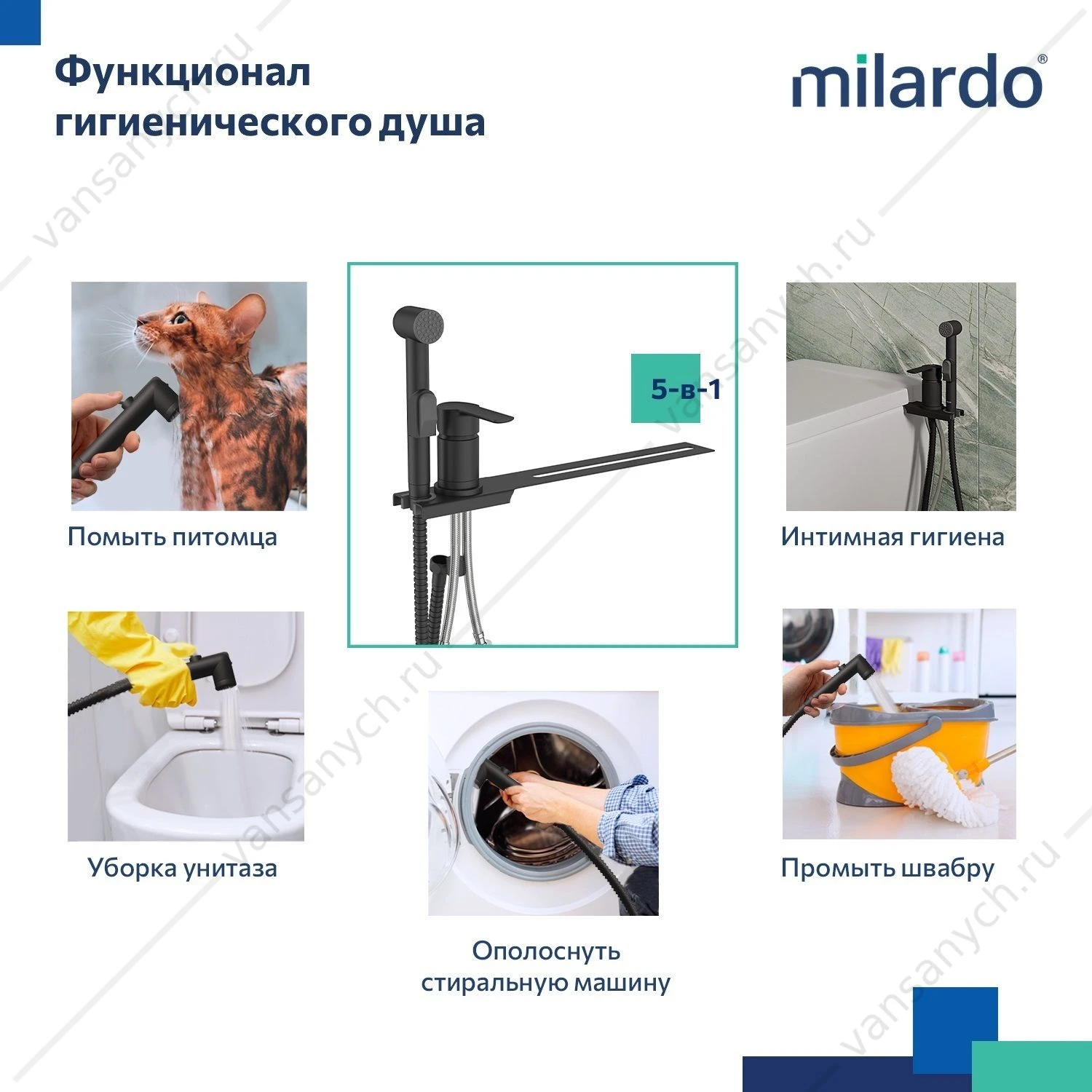 Смеситель с гигиеническим душем, на унитаз, черный матовый, Tidy, Milardo, 001BL00M08