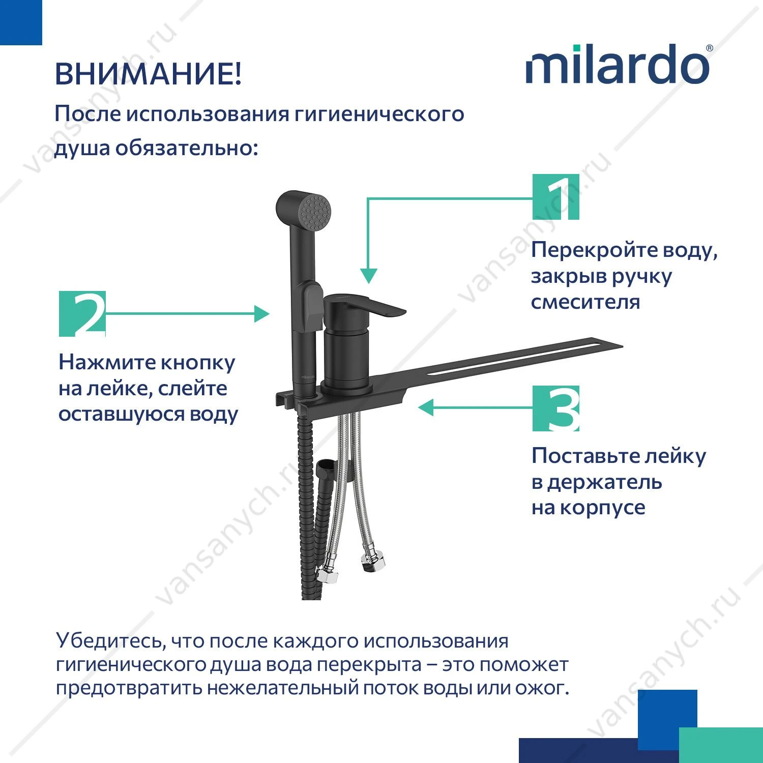 Смеситель с гигиеническим душем, на унитаз, черный матовый, Tidy, Milardo, 001BL00M08