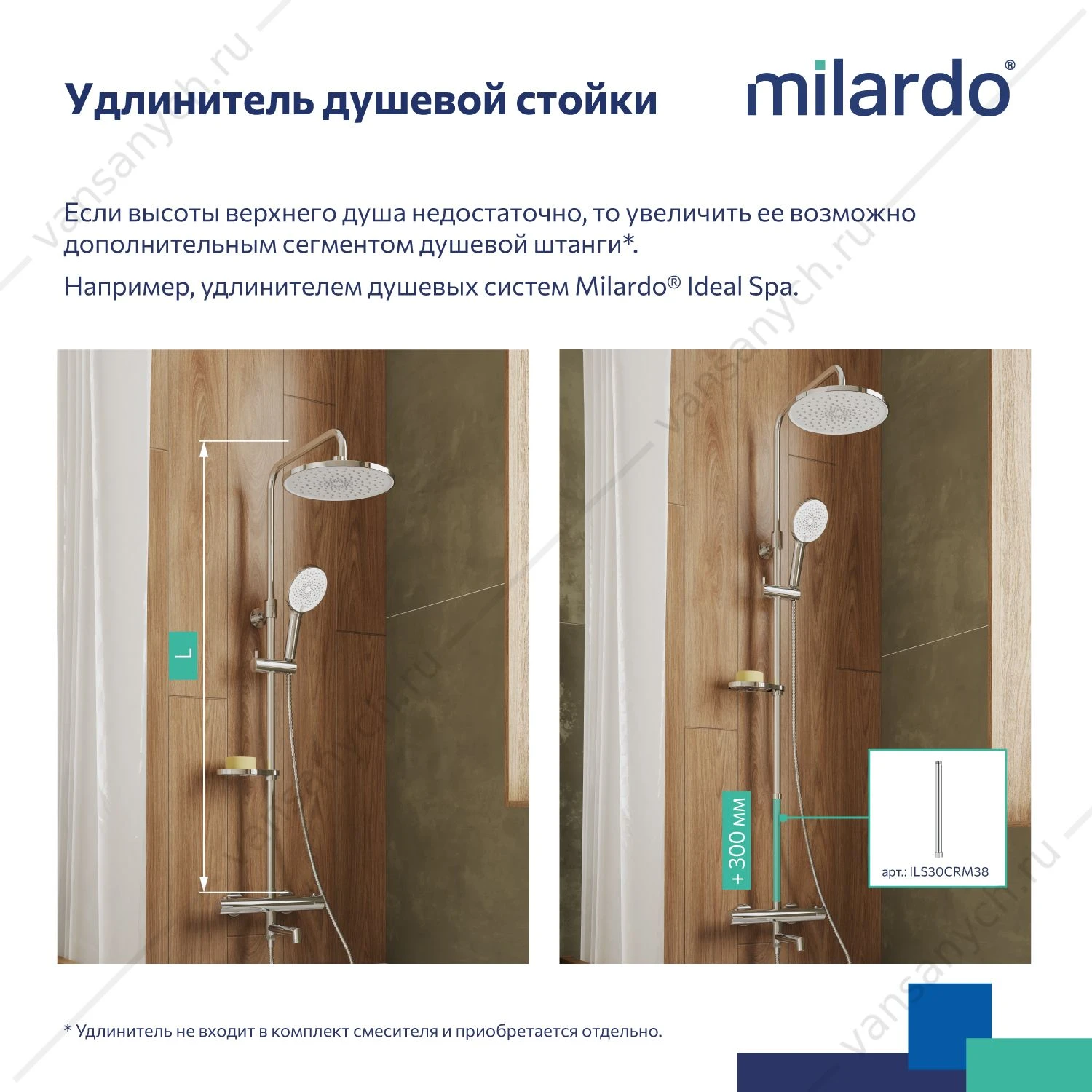 Смеситель термостат. для ванны с тропическим душем, хром, Ideal Spa, Milardo, ILSSBTHM06