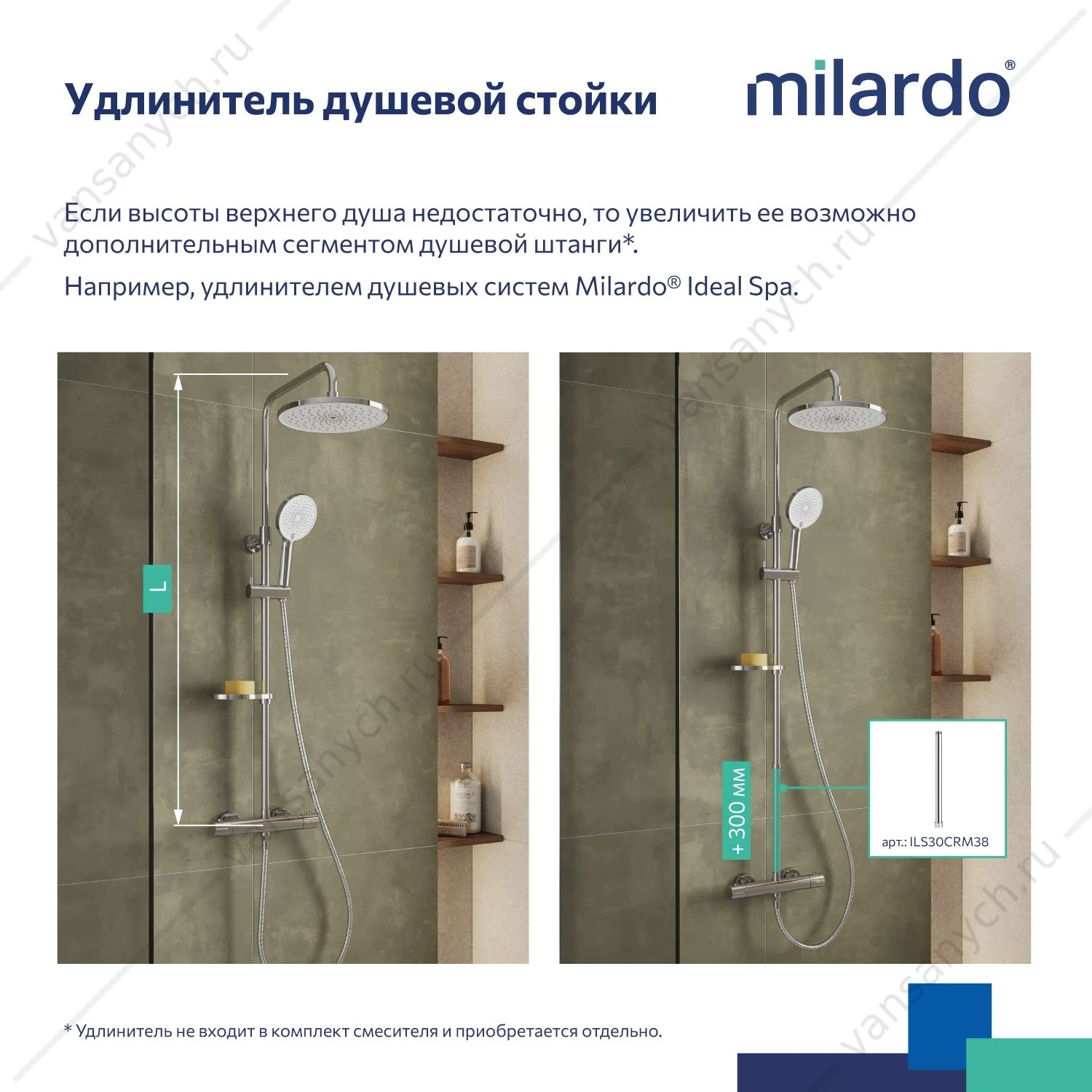 Смеситель термостат. для душа с тропическим душем, хром, Ideal Spa, Milardo, ILSSBTHM89