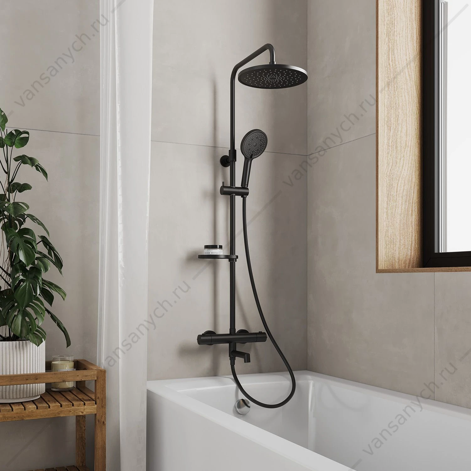 Смеситель термостат. для ванны с тропическим душем, черный матовый, Ideal Spa, Milardo, ILSBLTHM06