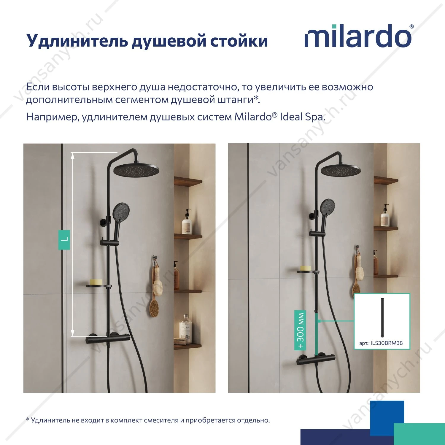 Смеситель термостат. для душа с тропическим душем, черный матовый, Ideal Spa, Milardo, ILSBLTHM89