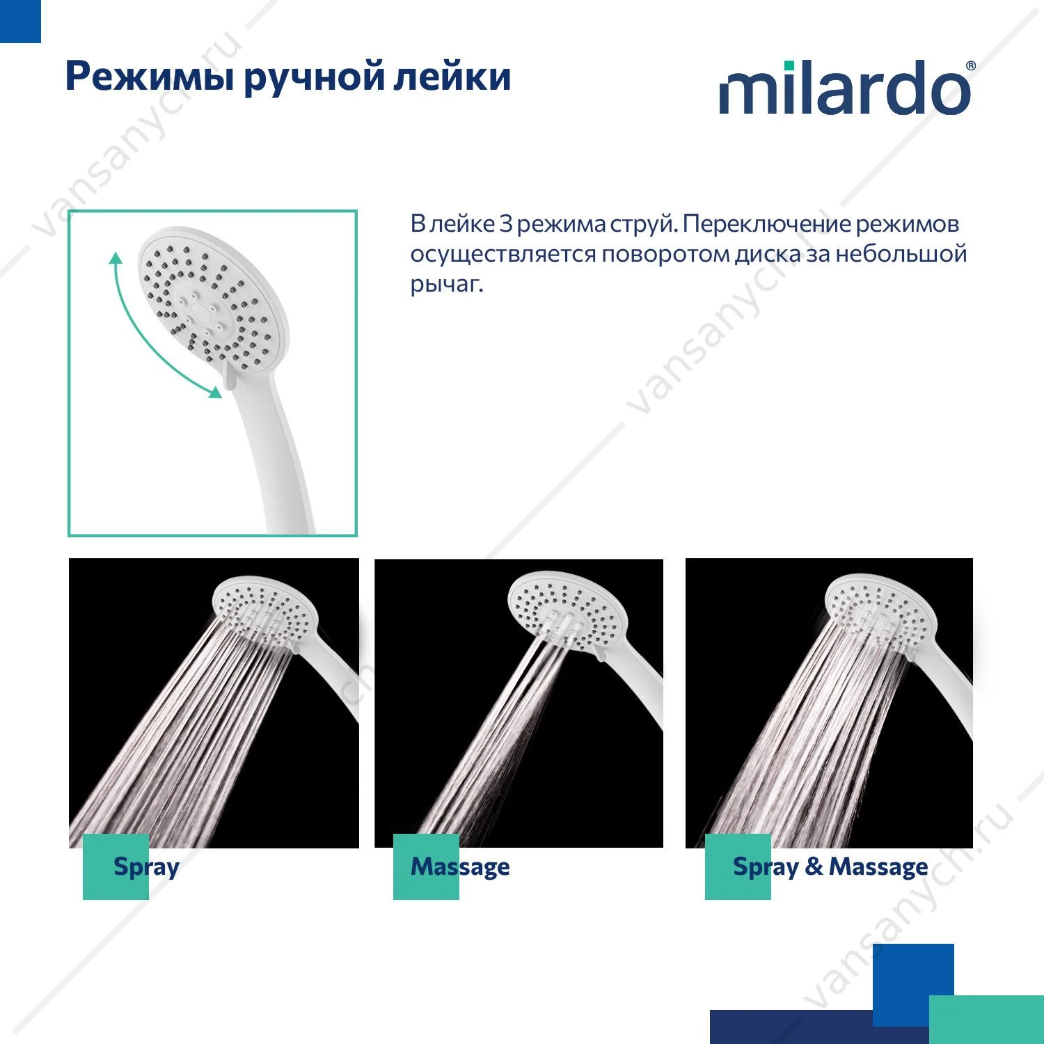Смеситель для ванны с лейкой, шлангом, держ, белый матовый, Rora, Milardo, RORWT00M02