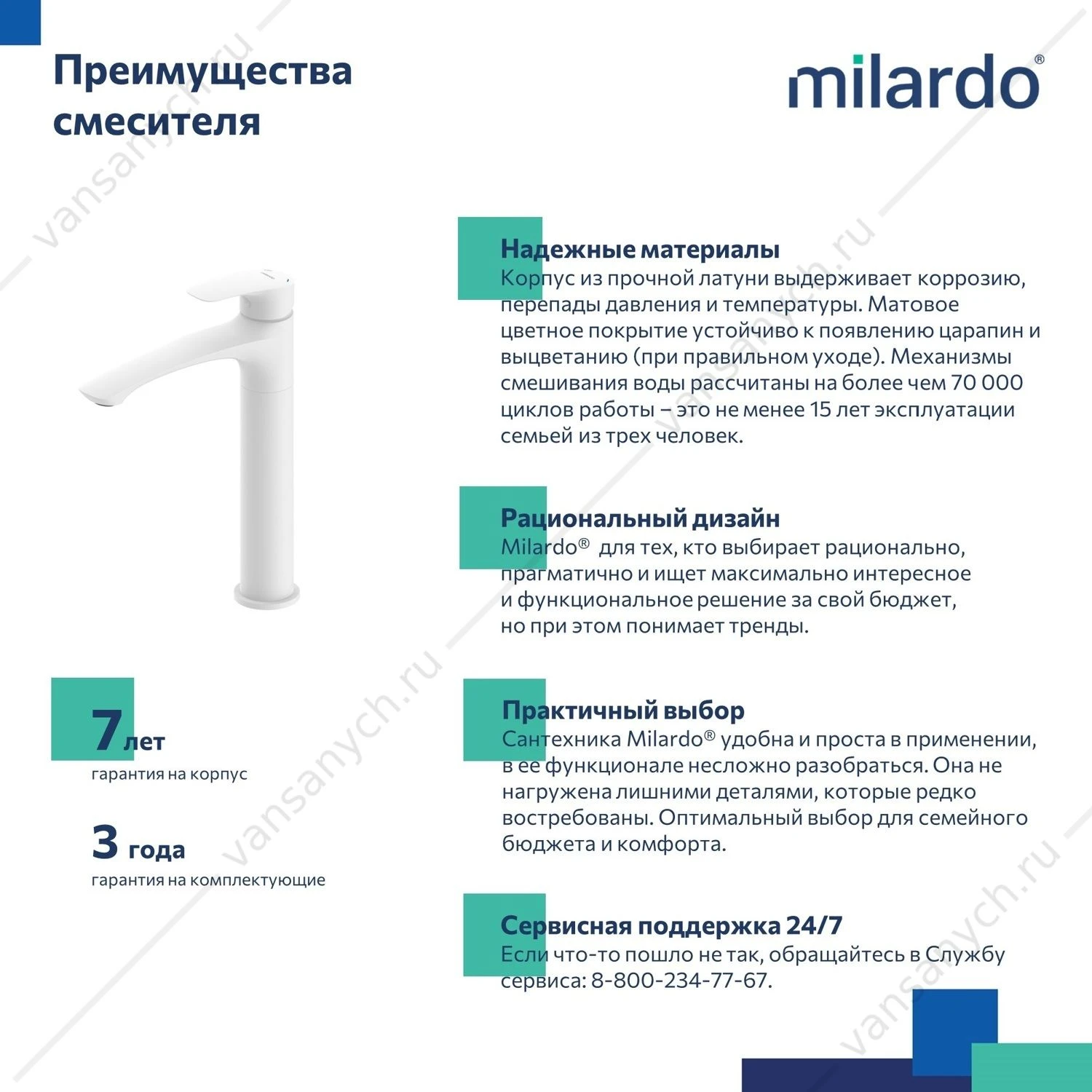 Смеситель для накладной раковины, белый матовый, Rora, Milardo, RORWT01M01