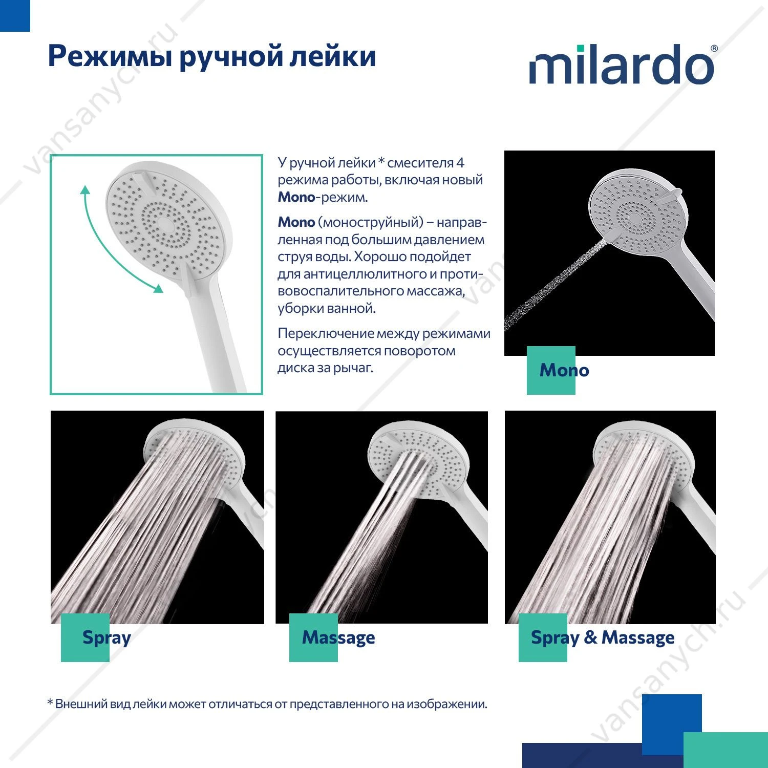 Смеситель для ванны с верхним душем, белый матовый, Rora, Milardo, RORWT4FM06