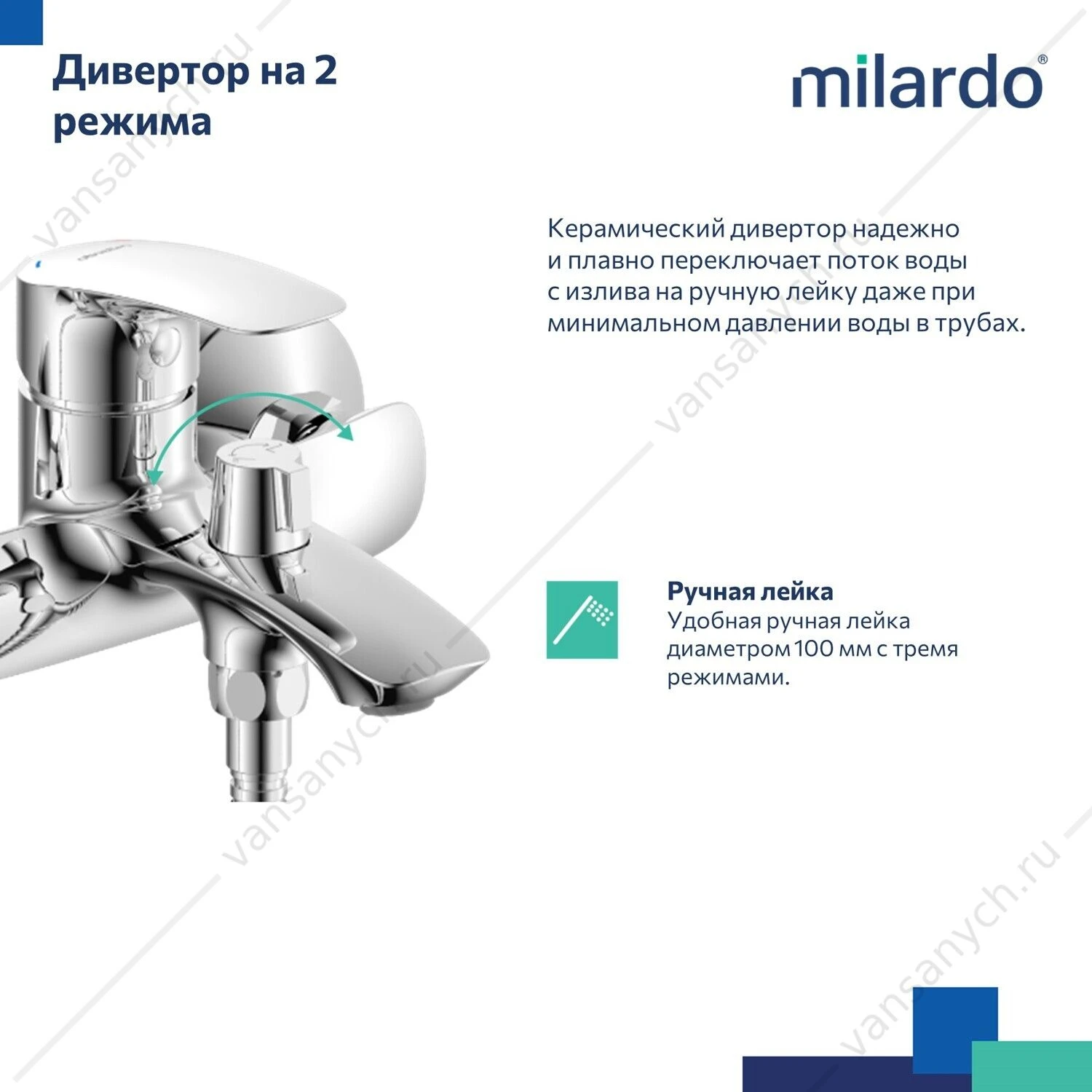 Смеситель для ванны, глянцевый хром, Rora, Milardo, RORSB00M02