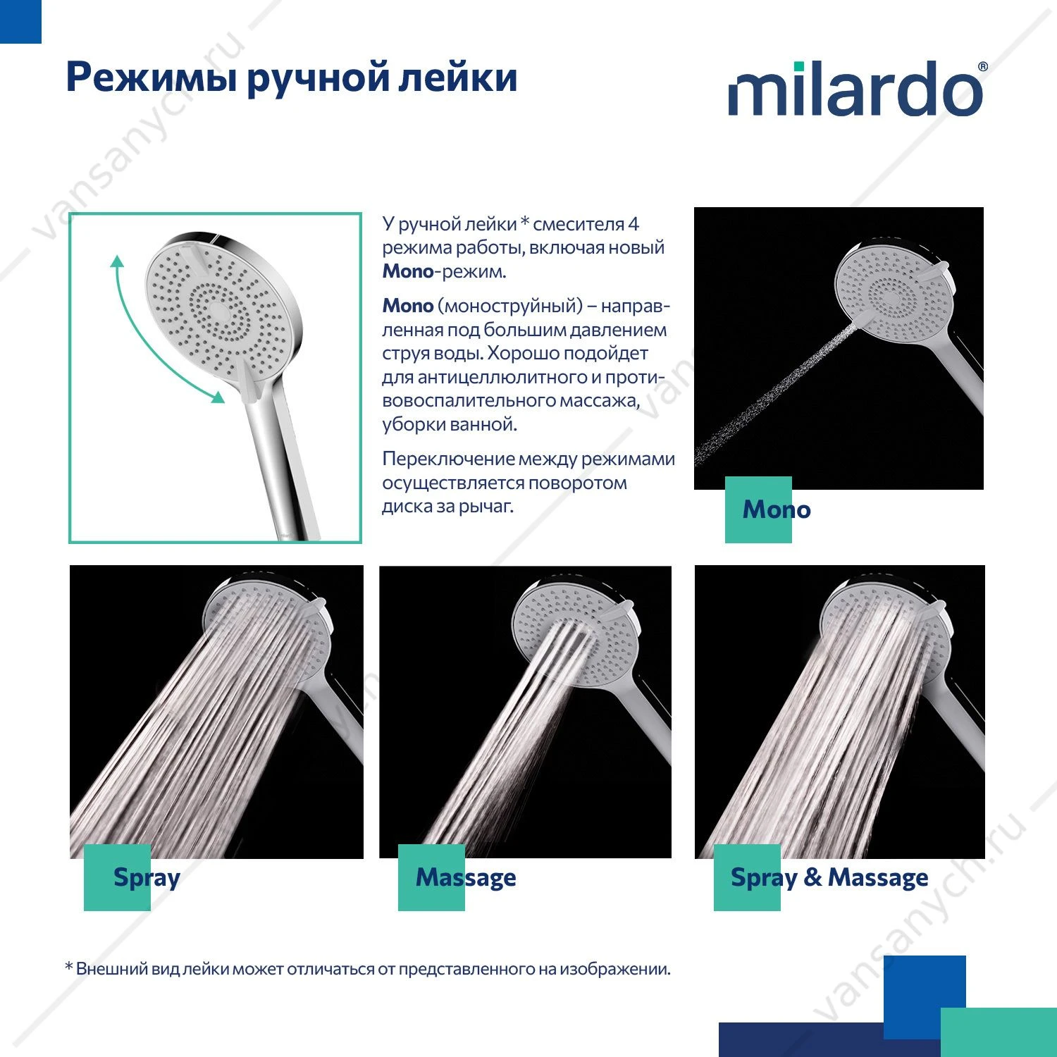 Смеситель для ванны с верхним душем, глянцевый хром, Rora, Milardo, RORSB4FM06