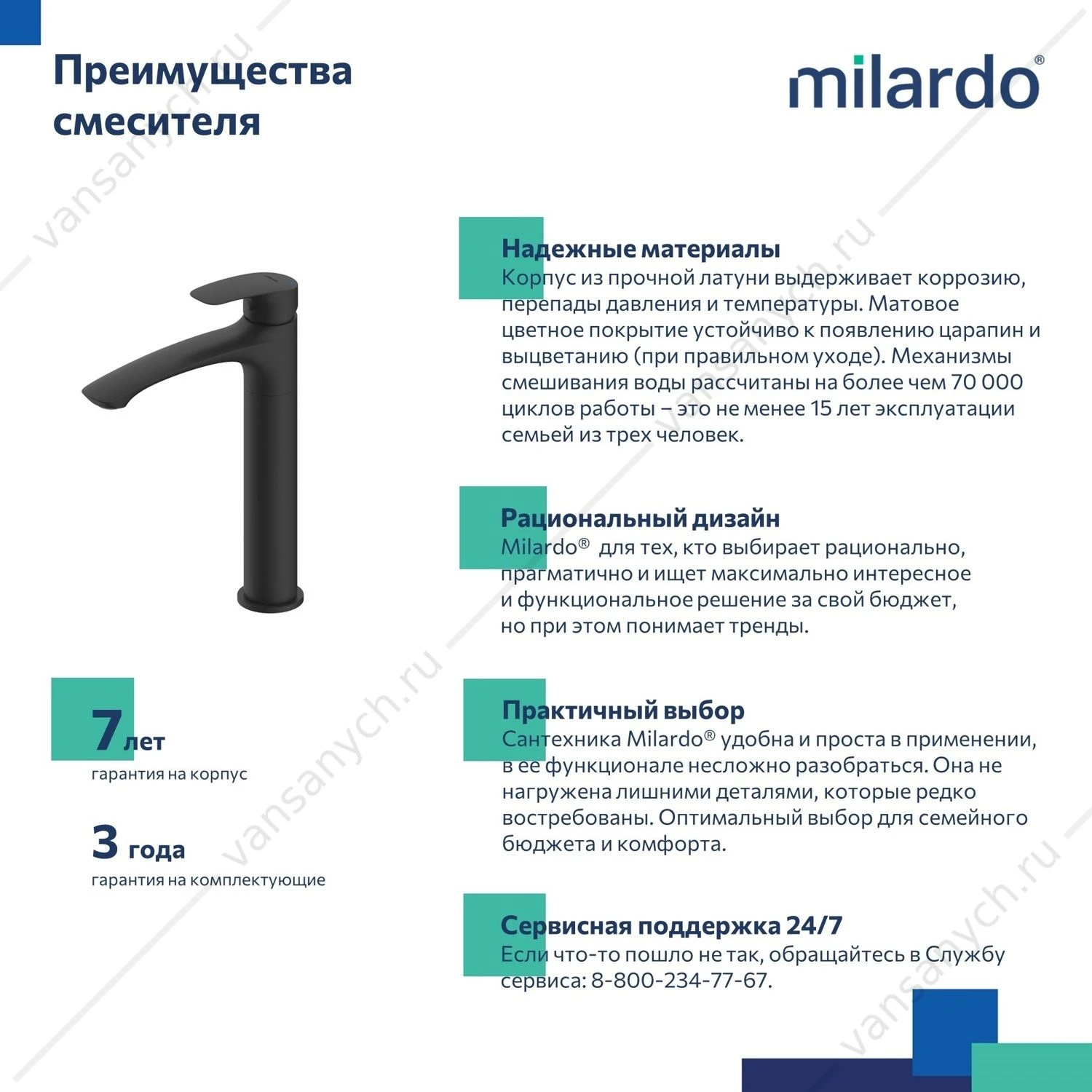 Смеситель для накладной раковины, черный матовый, Rora, Milardo, RORBL01M01