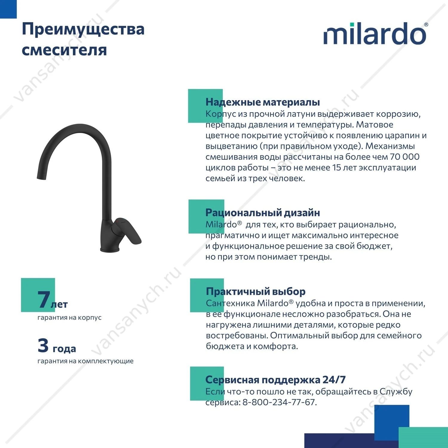 Смеситель для кухни, черный матовый, Rora, Milardo, RORBL0JM05