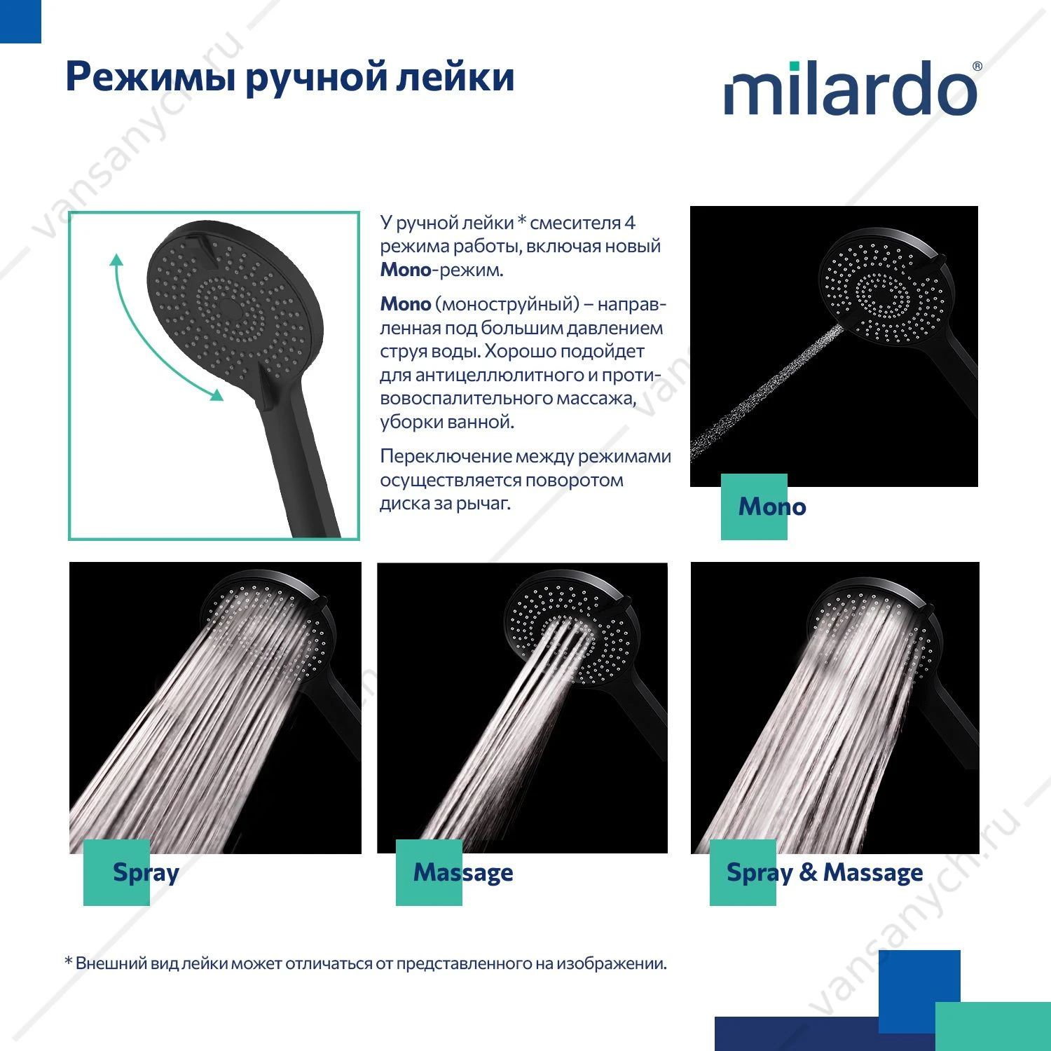 Смеситель для ванны с верхним душем, черный матовый, Rora, Milardo, RORBL4FM06
