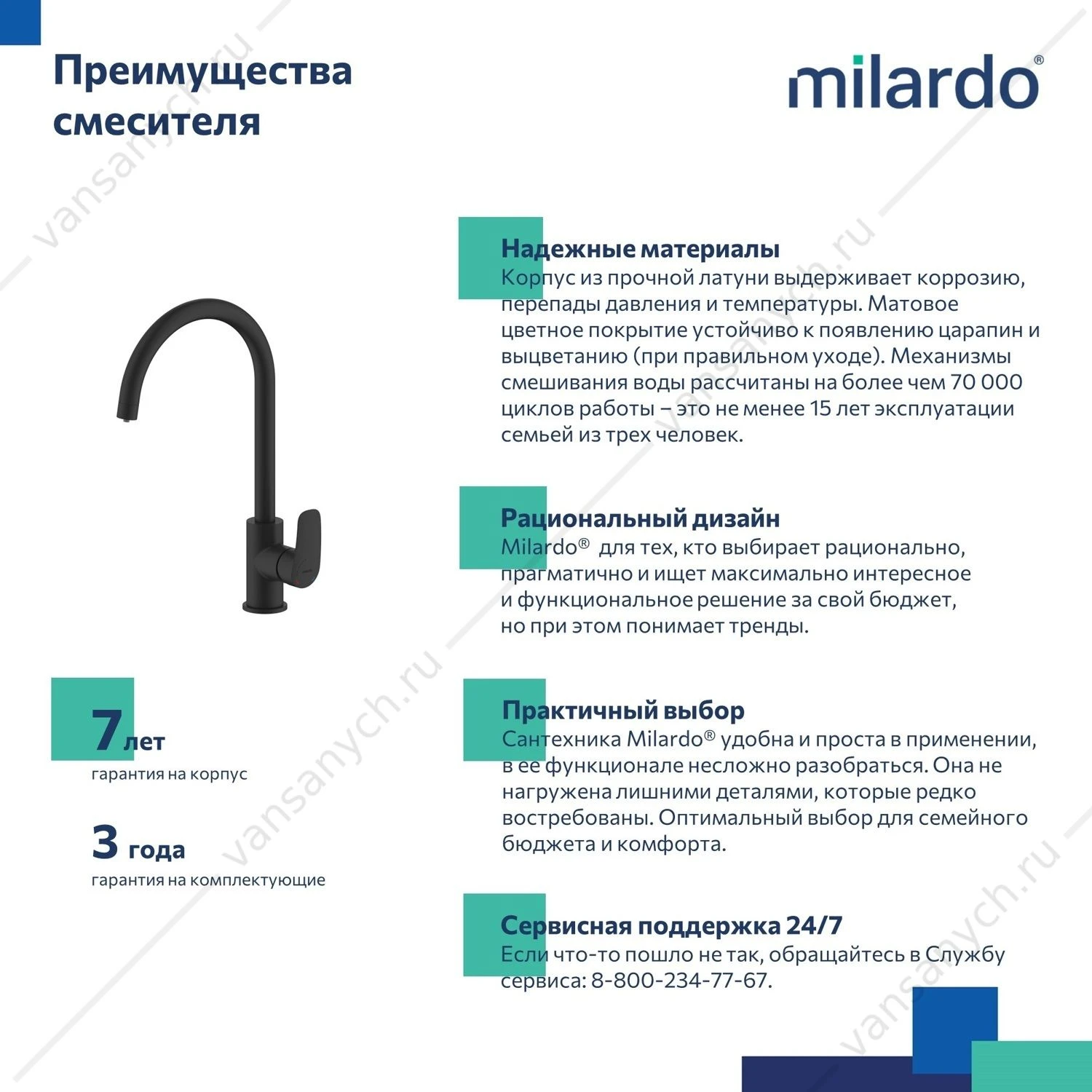Смеситель для кухни с каналом для фильтров. воды, черный матовый, Rora, Milardo, RORBLFJM05