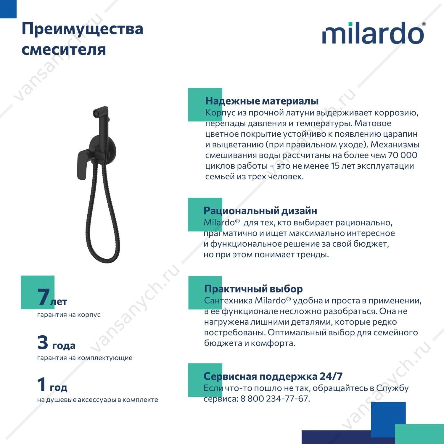 Смеситель с гигиеническим душем, черный матовый, Rora, Milardo, RORBLR0M08,