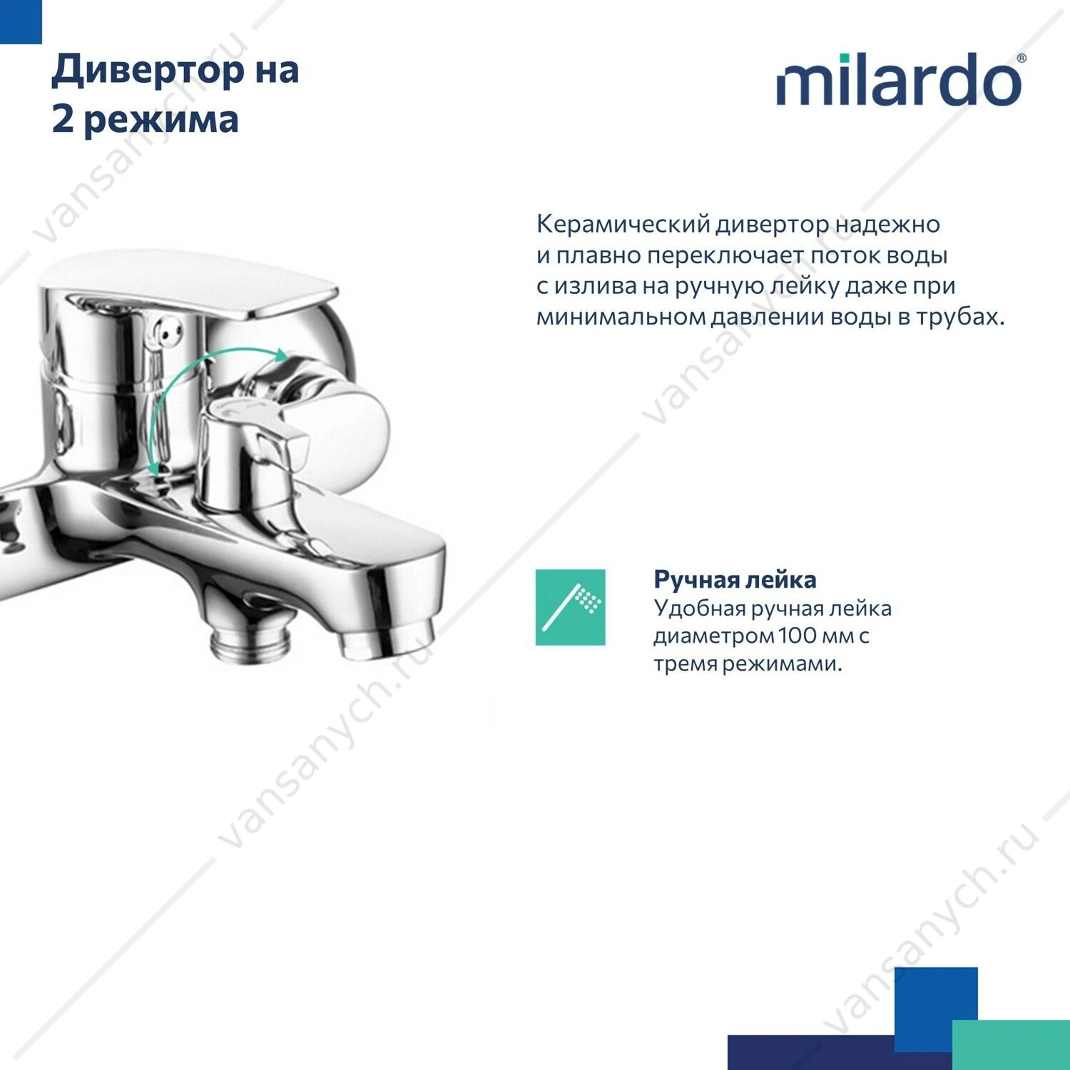 Смеситель для ванны, Horizont, Milardo, HORSB02M02