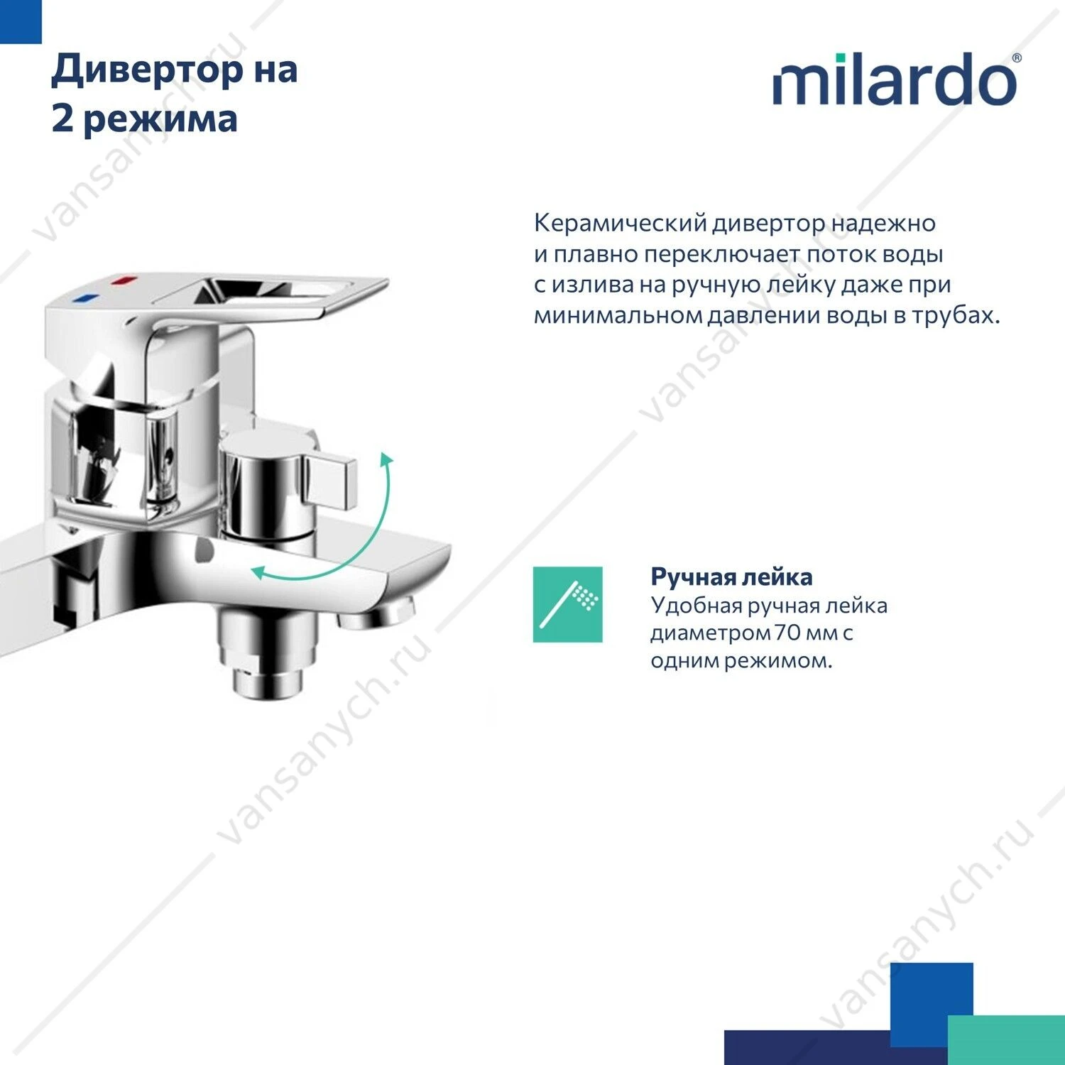 Смеситель для ванны с керам. диверт., Atlantic, Milardo, ATLSBC0M02